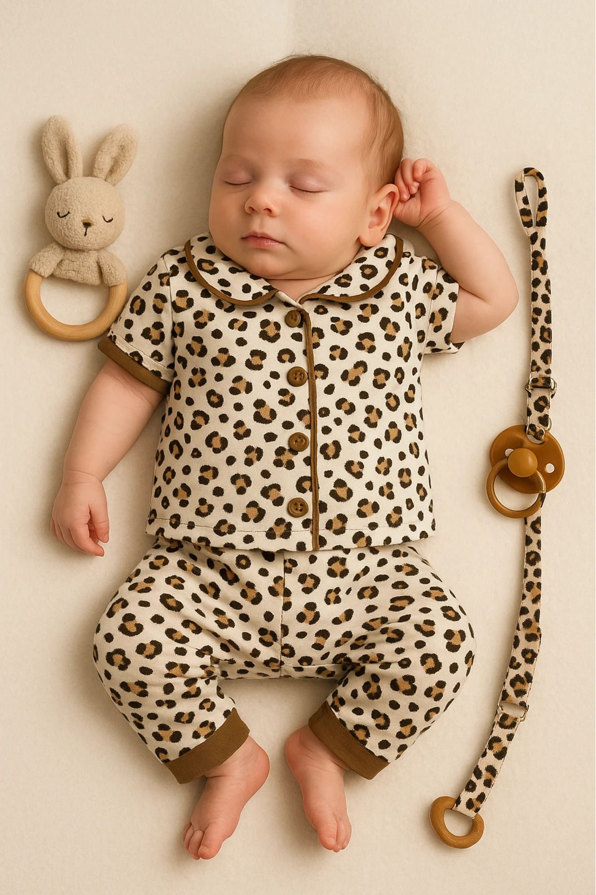 HAVUÇ BEBEK Minilove Yazlık Leopar Baskılı 2’li Bebek Pijama Takım