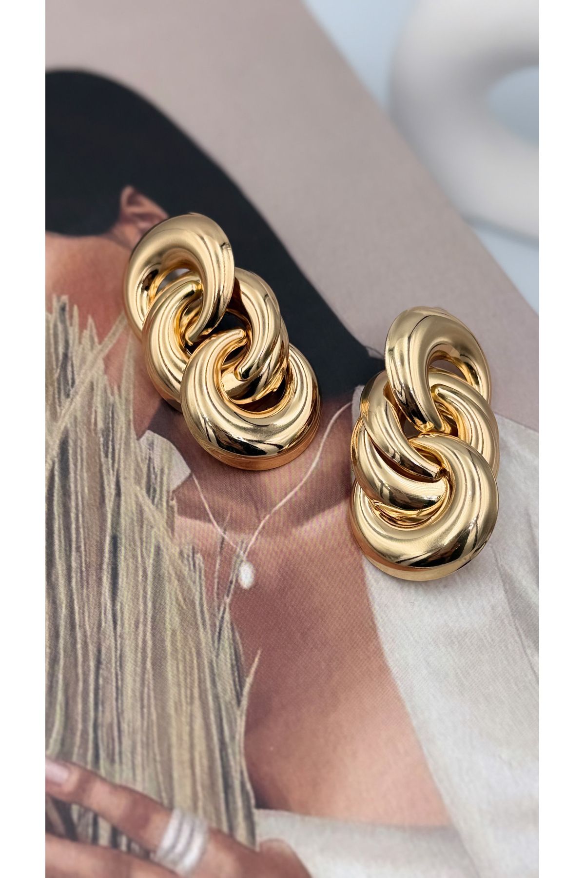 EnModa Çelik Büyük Zincir Küpe