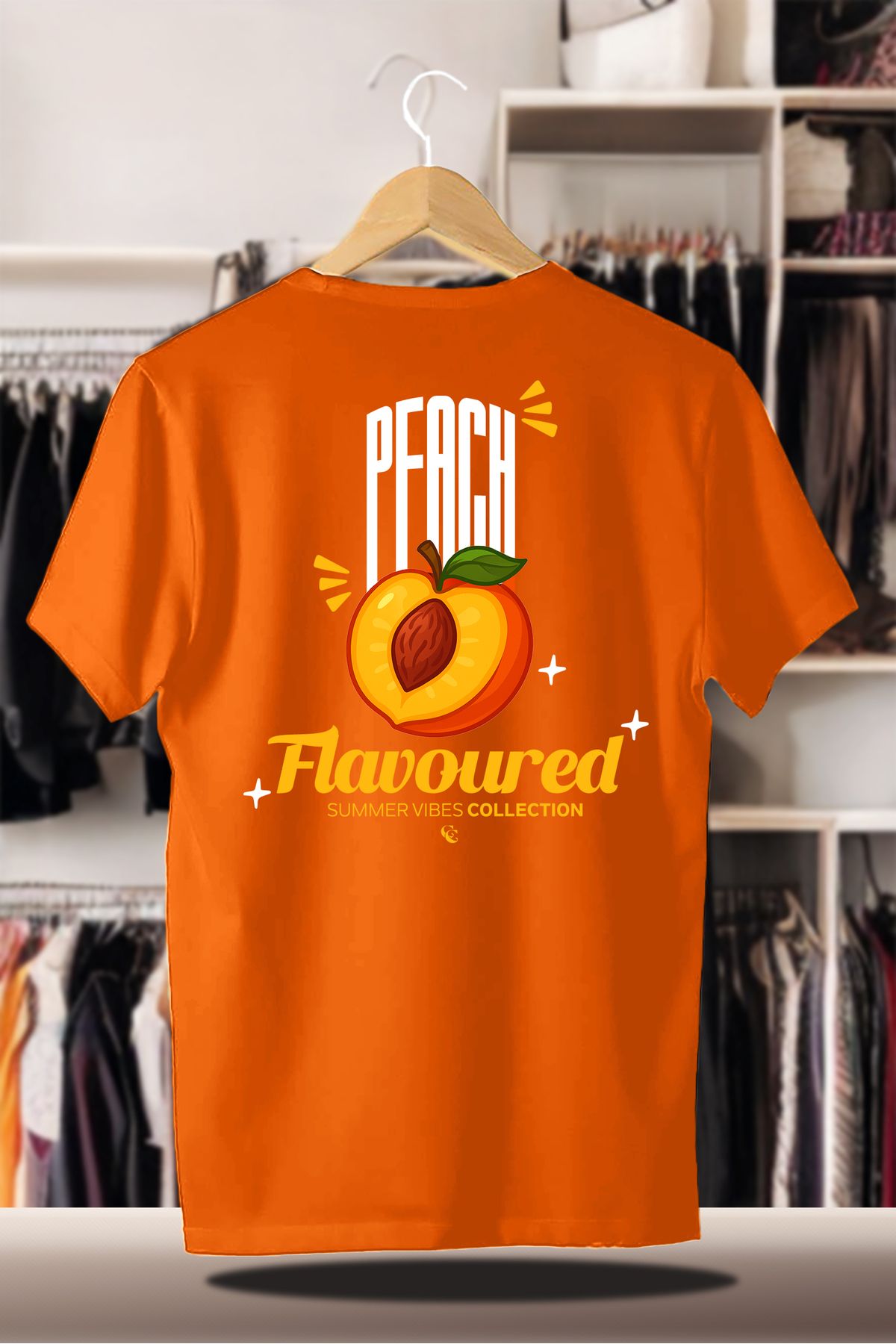 SELF CONTROL Pamuklu Oversize Baskılı 3 İplik Şardonlu Turuncu T-Shirt | Summer Yaz Peach Şeftali Flavoured