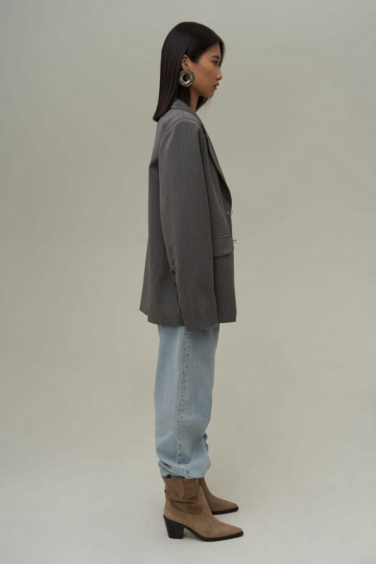MAİ COLLECTİON-Lana Hook Detail Smoked Blazer Jacket 8