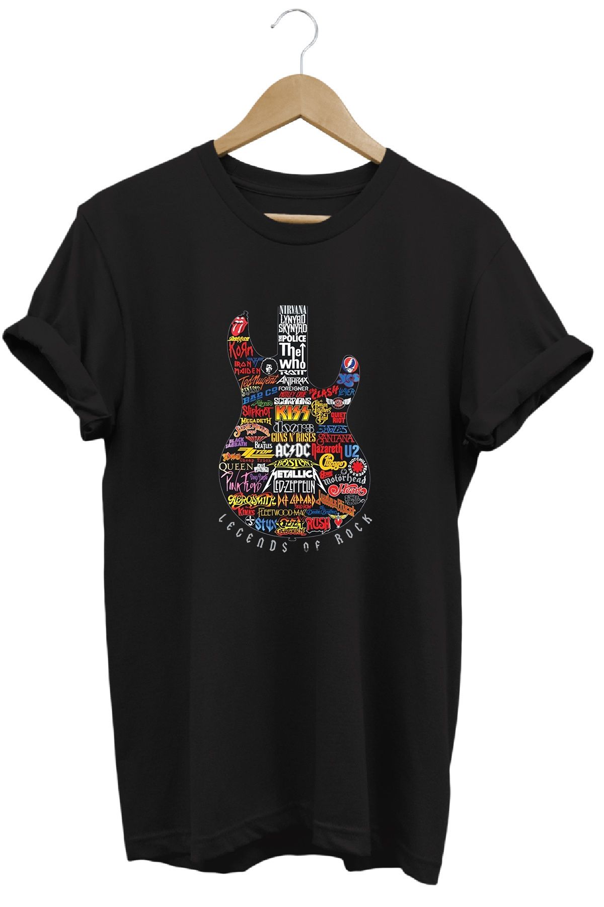 remonz Legends of Rock Rock Efsaneleri Baskılı %100 Pamuk Regular Fit Bisiklet Yaka T-shirt