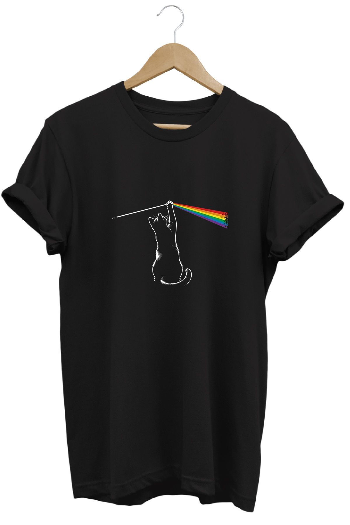 remonz Pink Floyd Kedi Baskılı %100 Pamuk Regular Fit Bisiklet Yaka T-shirt