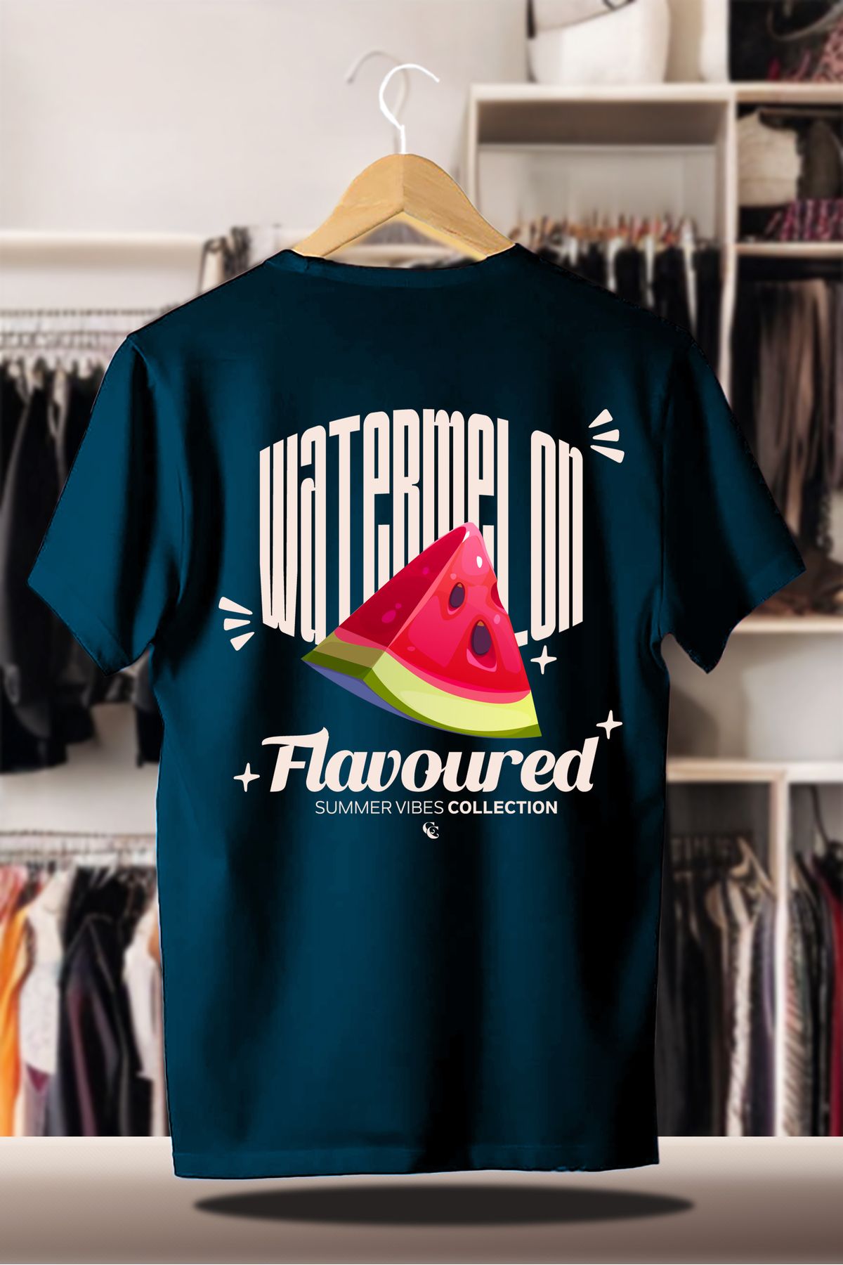 SELF CONTROL Pamuklu Oversize Baskılı 3 İplik Şardonlu İndigo T-Shirt | Summer Yaz Karpuz Flavoured
