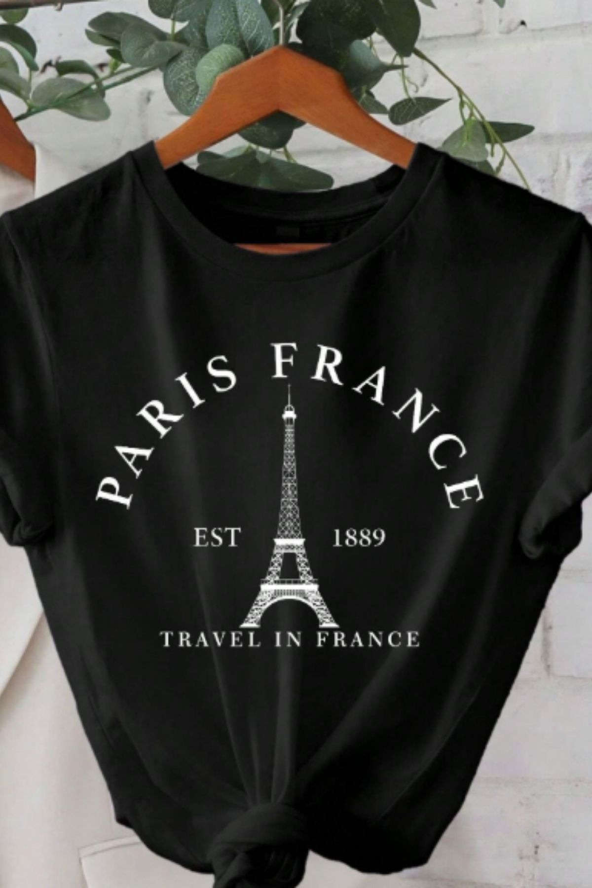 NEMESA Kadın/Kız PARIS FRANCE Yazı Ve Eyfel Kulesi Baskılı Oversize Düşük Kol Bisiklet Yaka T-Shirt