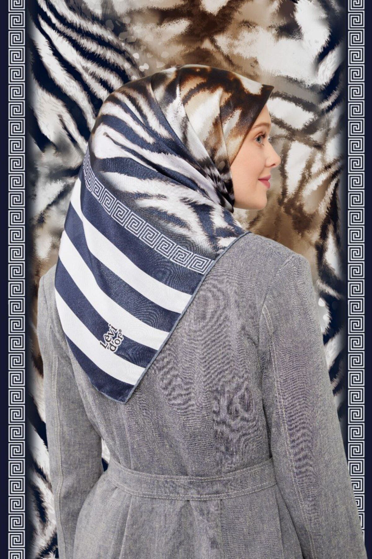 Levidor-Striped Leopard Pattern Sparkling Crystal Scarf 1