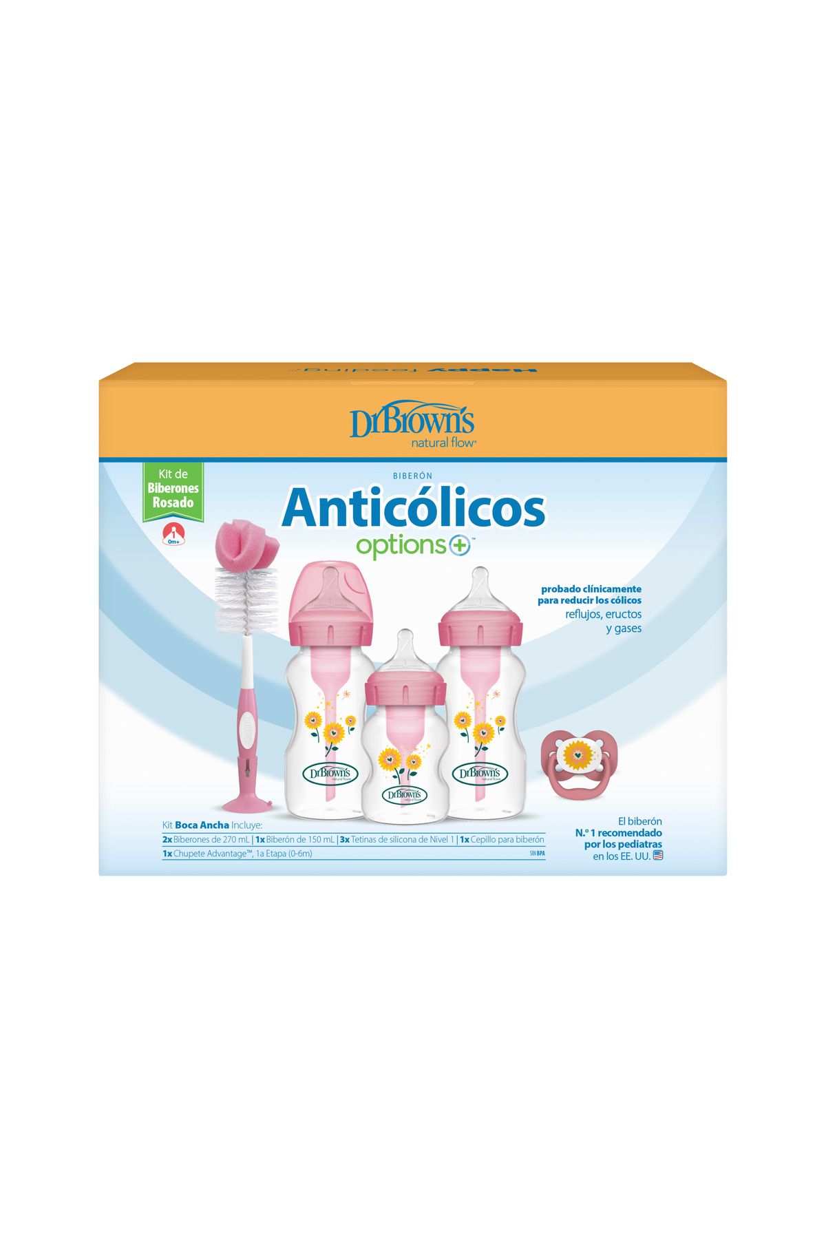 Dr.Brown's PP Geniş Ağız Antikolik Options+™ Pembe Biberon Hediye Seti