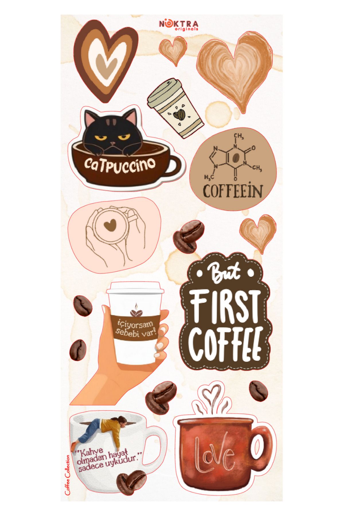 Home Noktra Originals Coffee Sticker Seti - Laptop, Telefon, Defter ve Günlükler için ideal (11X24 Cm)
