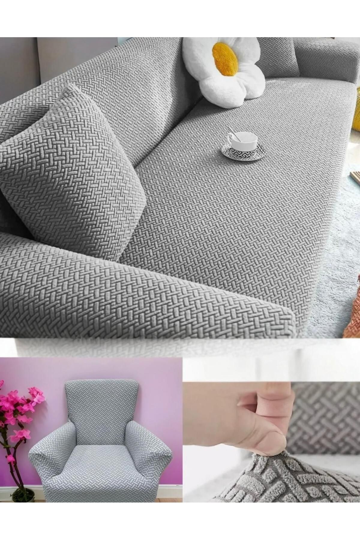 Home Desenli Geçirmeli Koltuk Örtü Seti 3+3