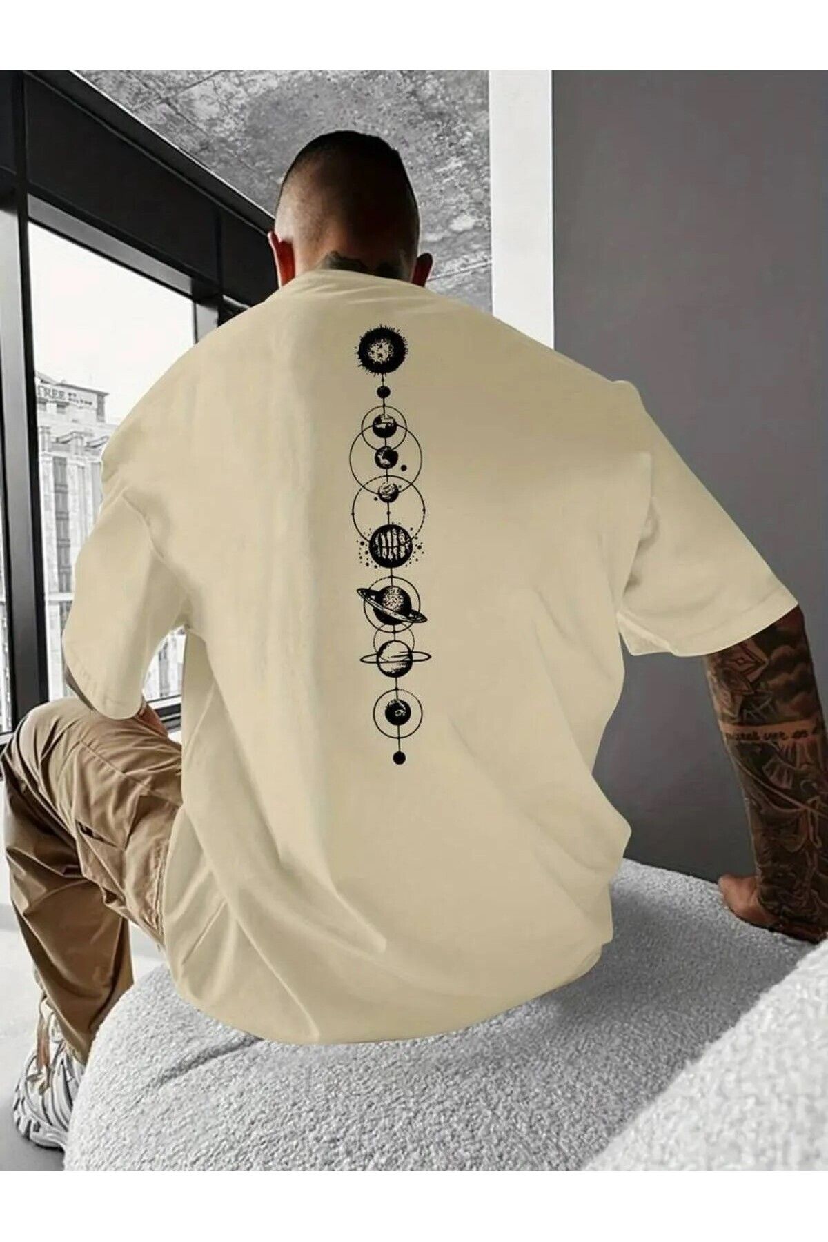 NEMESA Erkek Gezegen Baskılı Oversize T-shirt