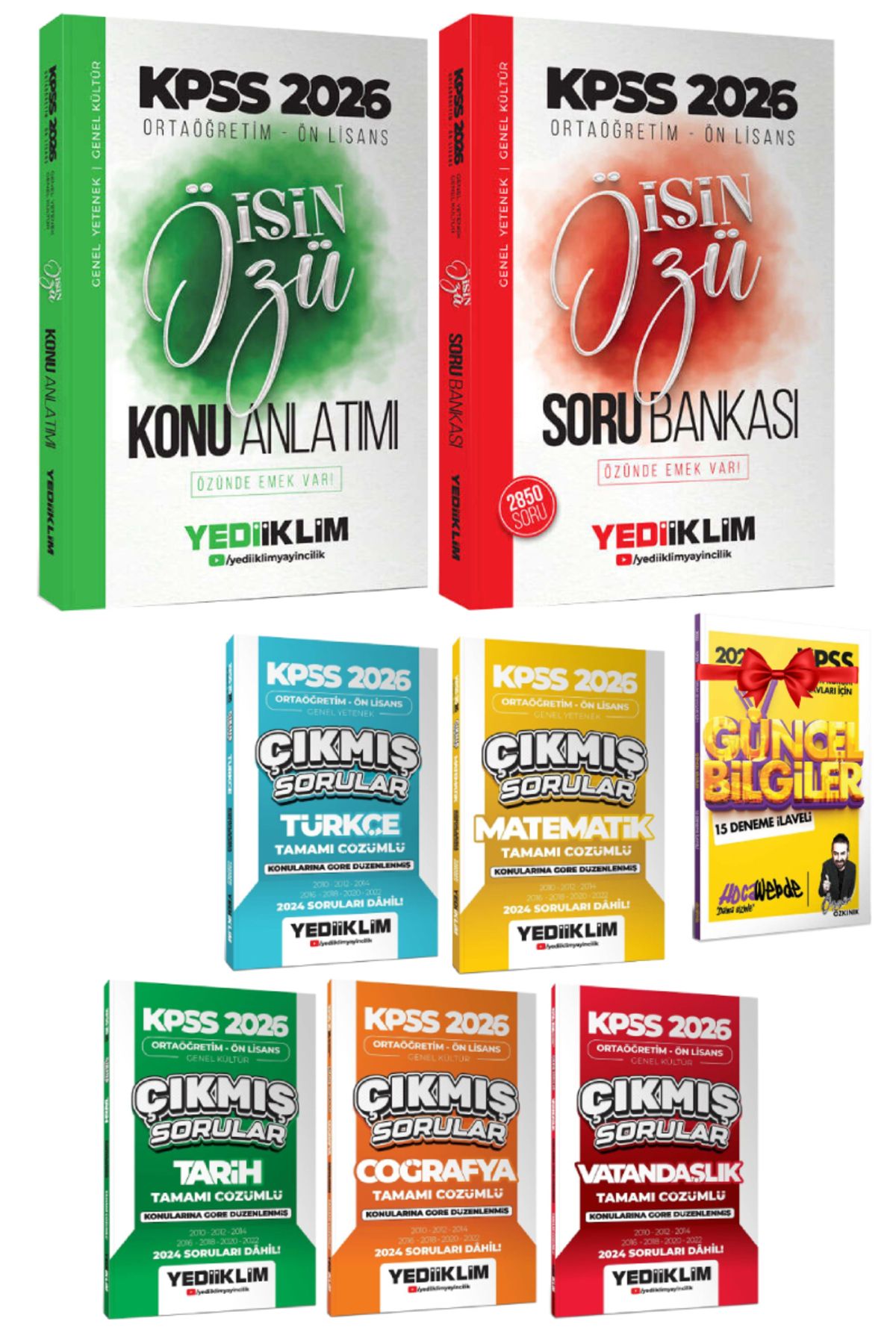 Yediiklim Yayınları 2026 Yediiklim KPSS Ortaöğretim Ön Lisans Konu Anlatım+Soru Bankası+Çıkmış Sorular+Hediye