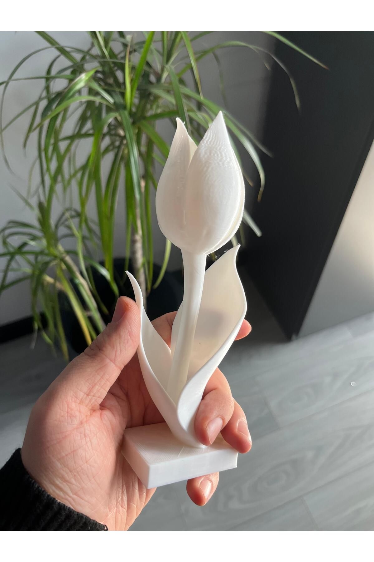Root Made Beyaz Lale Dekoratif Biblo Yapay Lale Çiçek Dekoratif Obje 18cm