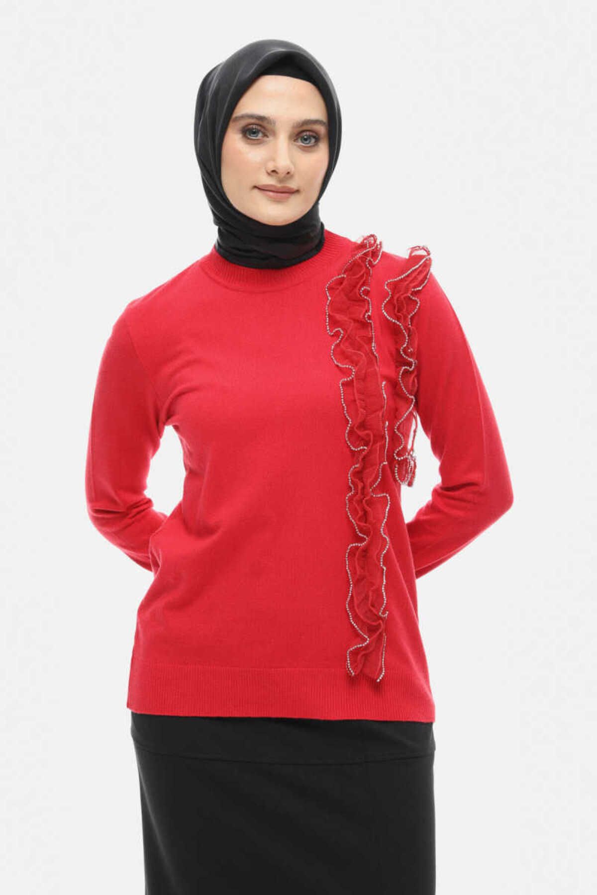 Setrms Taş İşleme Fırfır Detaylı Triko Bluz