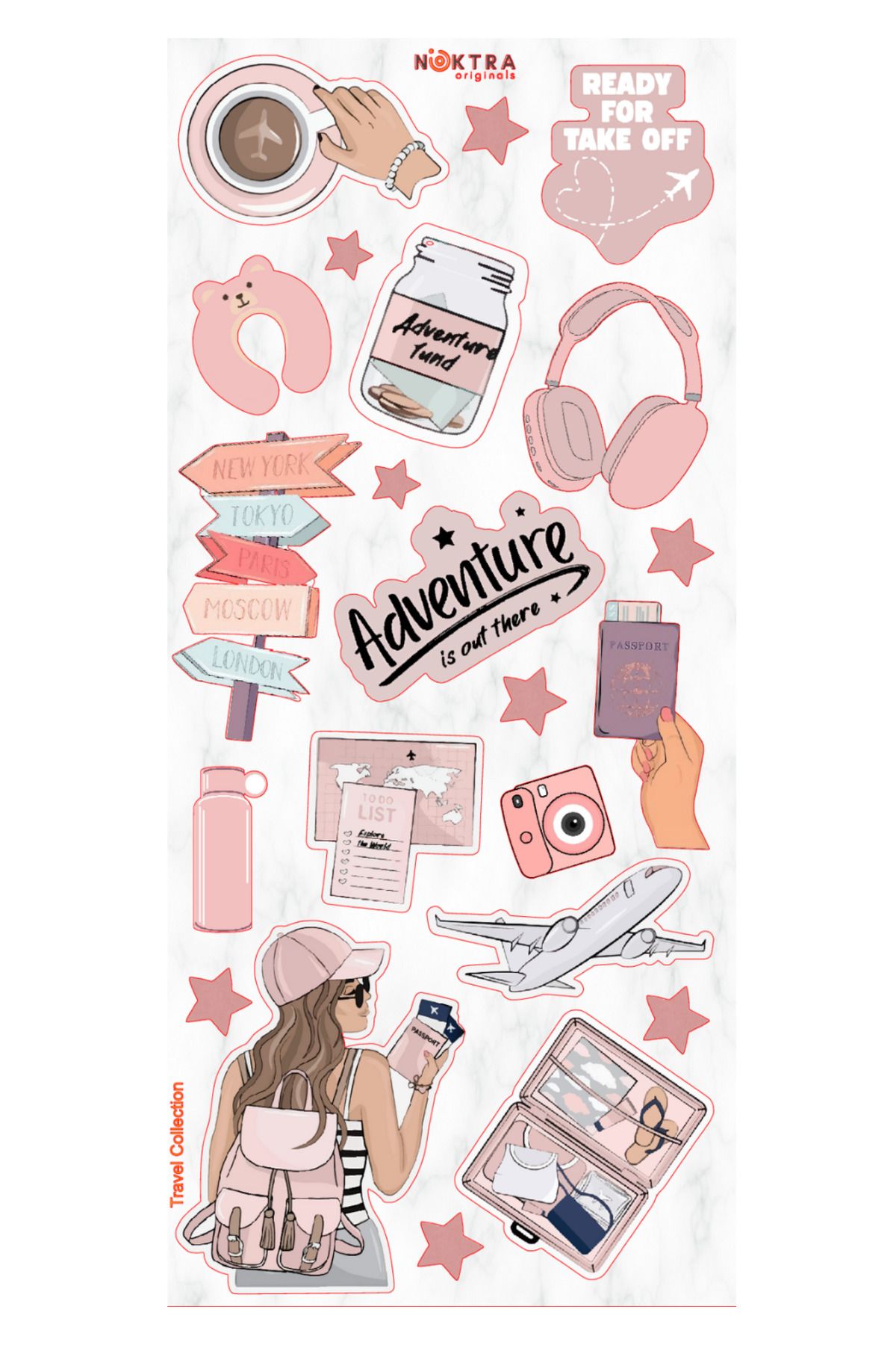Home Noktra Originals Travel Sticker Seti - Laptop, Telefon, Defter ve Günlükler için ideal (11X24 Cm)