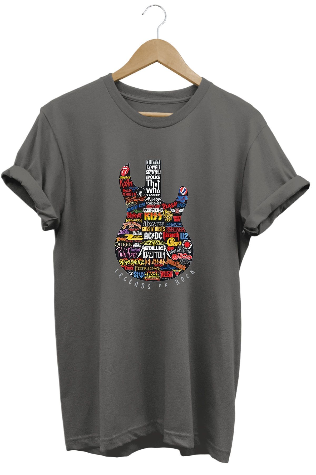 remonz Legends of Rock Rock Efsaneleri Baskılı %100 Pamuk Regular Fit Bisiklet Yaka T-shirt