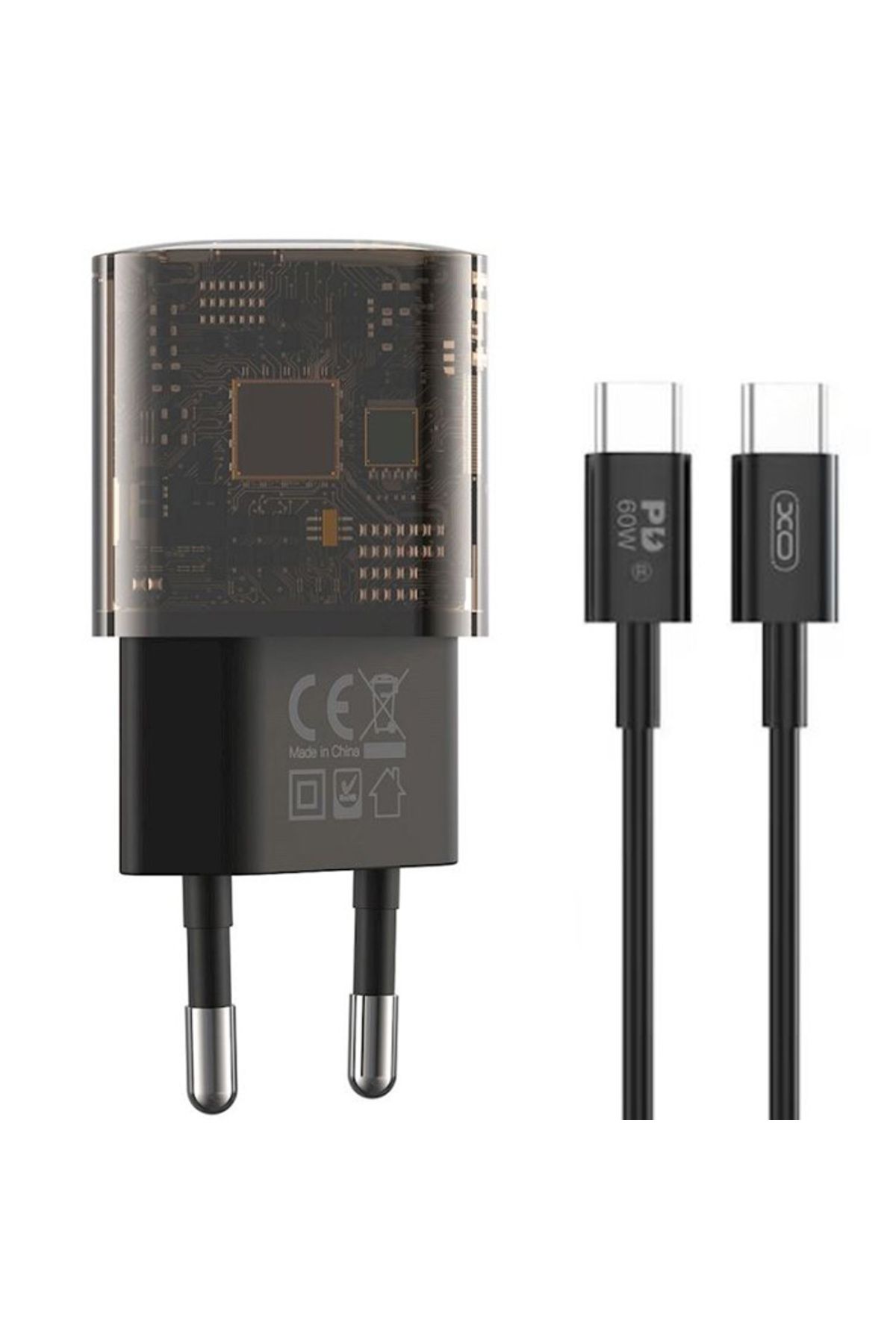 REDz Accessories-Set încărcător și cablu tip C Xo-ce05, pentru iPhone 15/16 și Android, adaptor cu porturi duble, 30w, negru 1