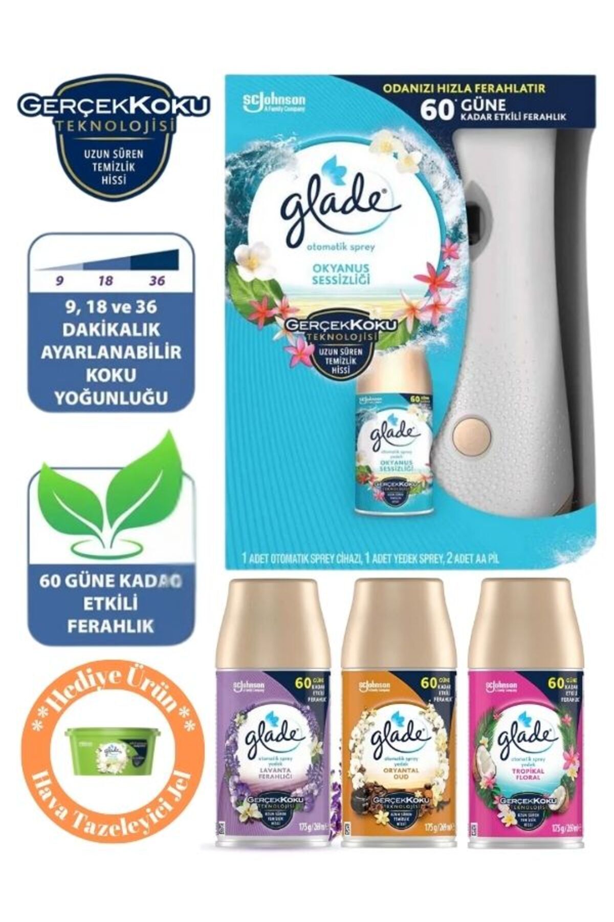 Glade Otomatik Sprey + Okyanus Sessizliği Yedek 269 Ml+3lü Promosyon Yedek Sprey