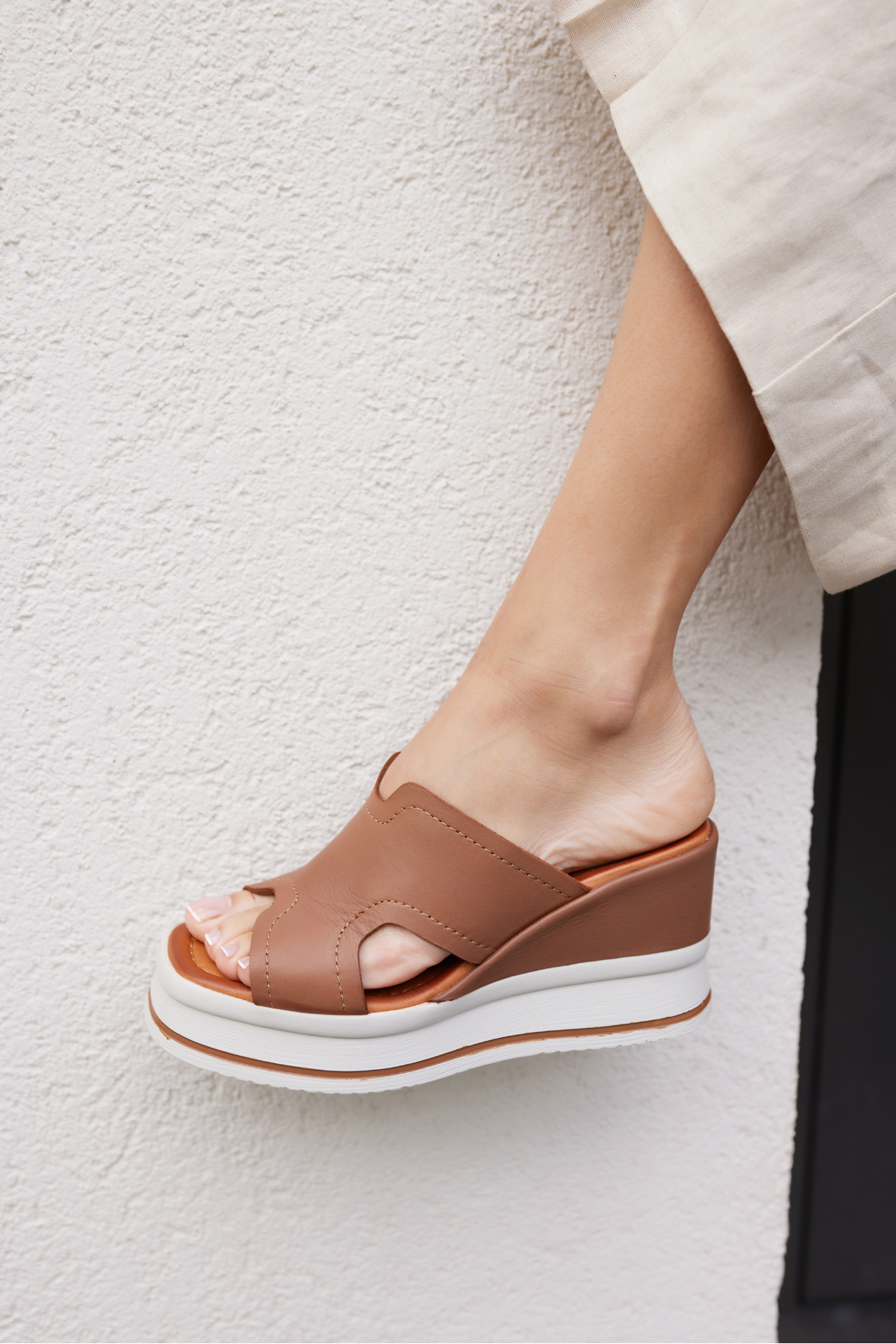 ANGELİNA JONES-Evelin Women's Brown Real Leather Wedding Heel Slippers 5