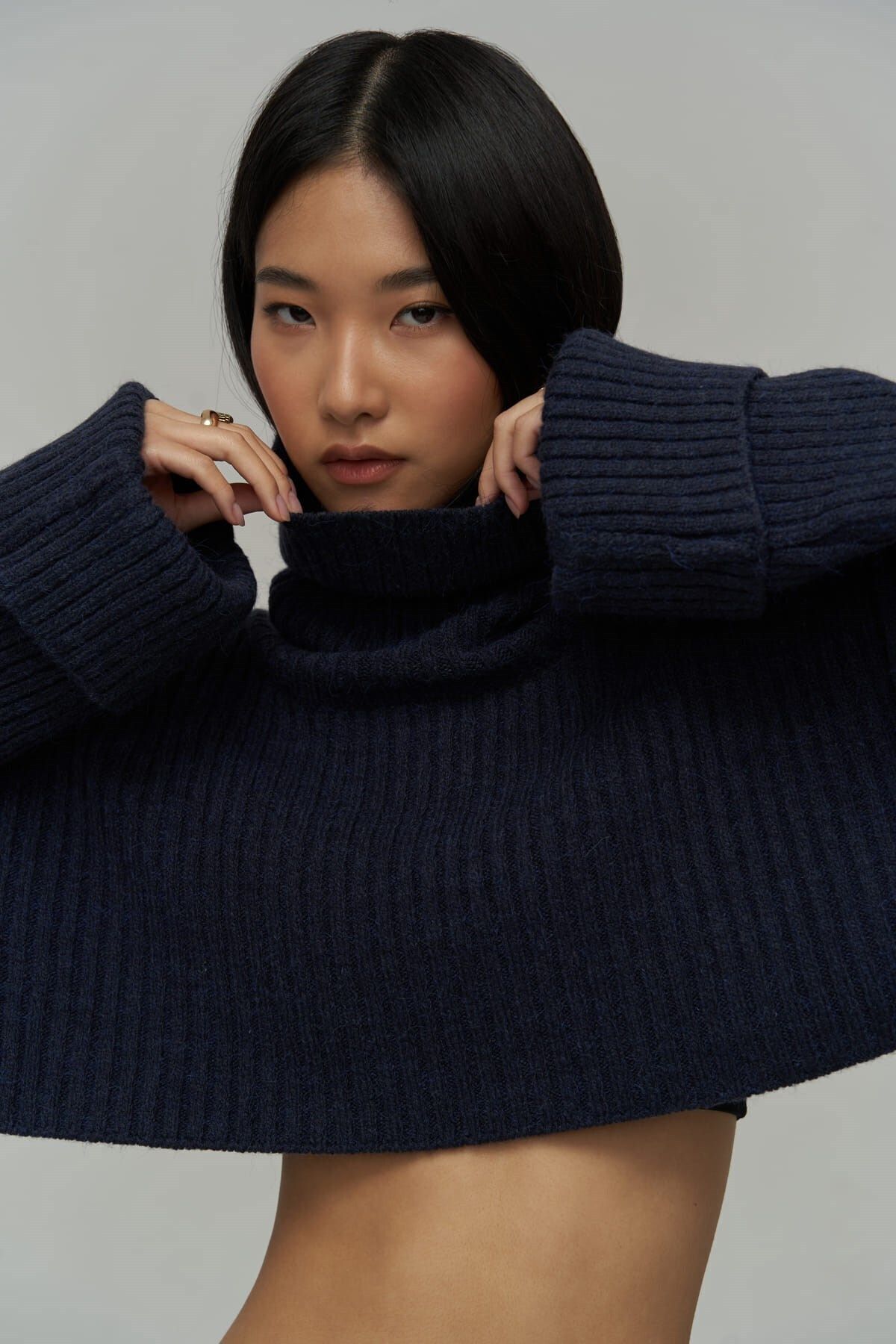 MAİ COLLECTİON-Revue High-Rise Marineblauer Crop-Pullover 4