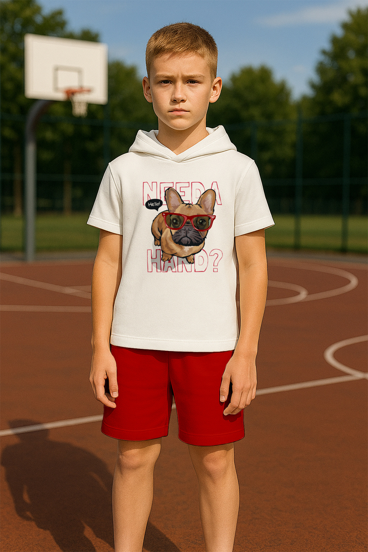 MYADA-New Season Hooded Cute Dog with Glasses Printed 2-Piece Children's Set 19440 1