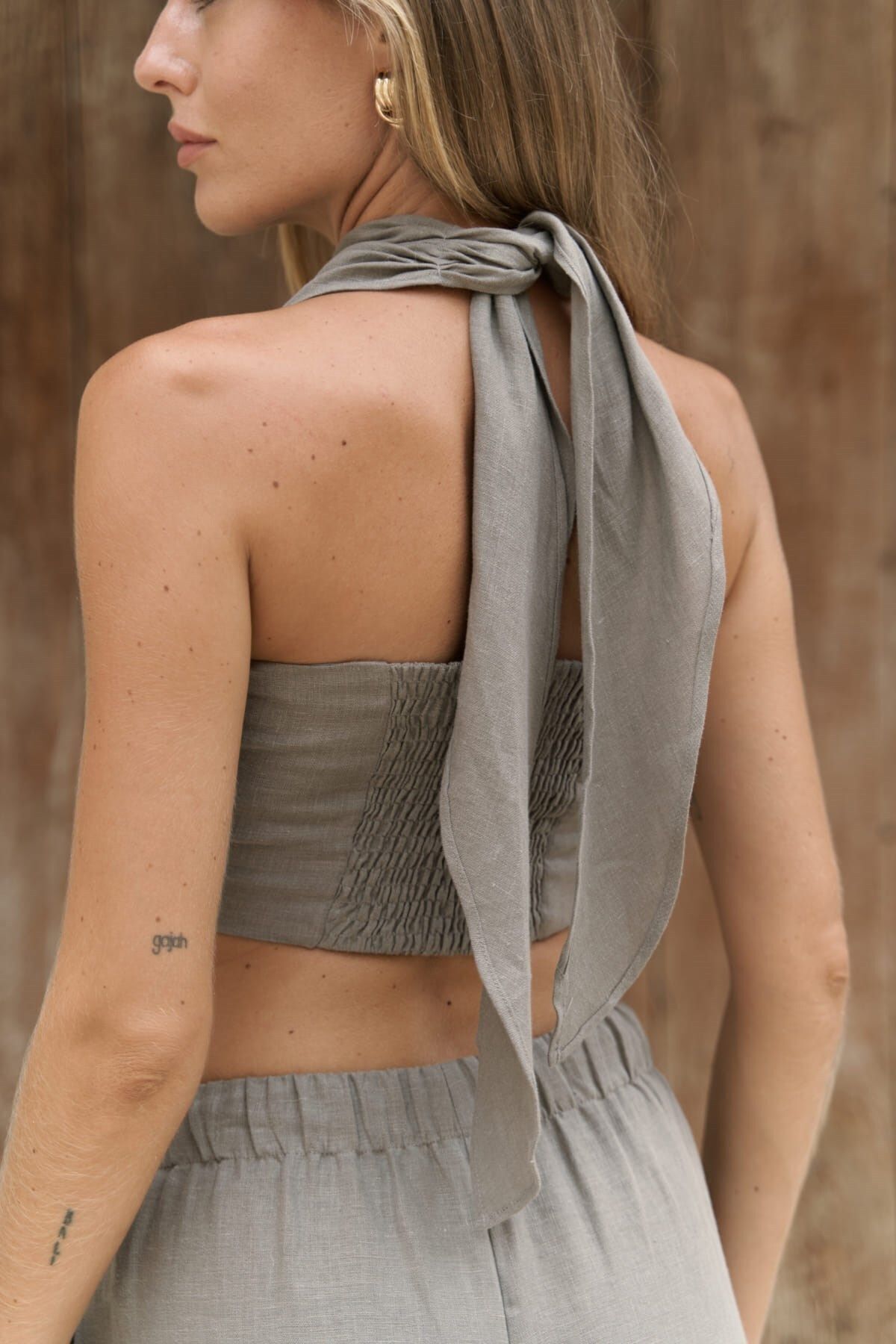 BOHEMAİ-Moira Smoked Linen Crop Pants and Top Set 6