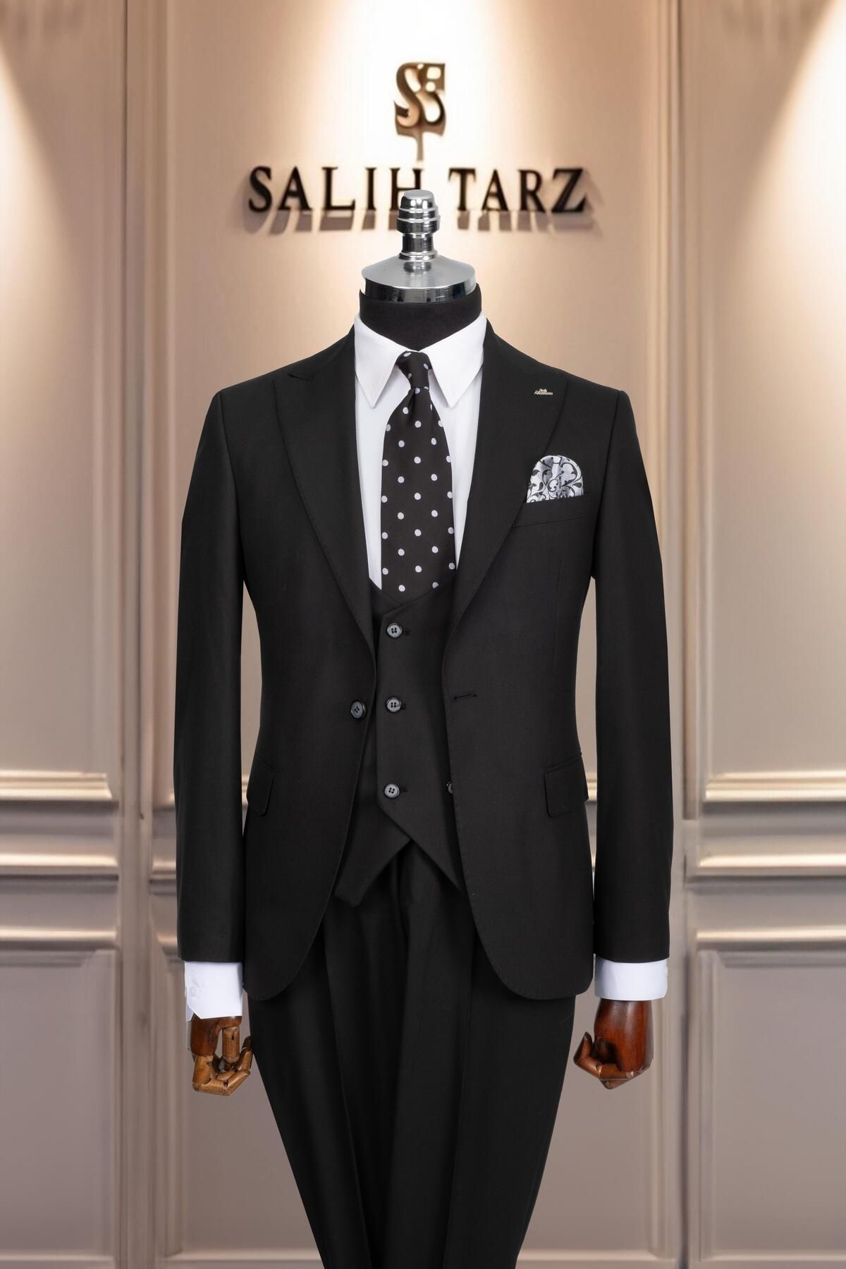 Salihtarzz Takım Elbise Yelekli SlimFit Siyah SD42162
