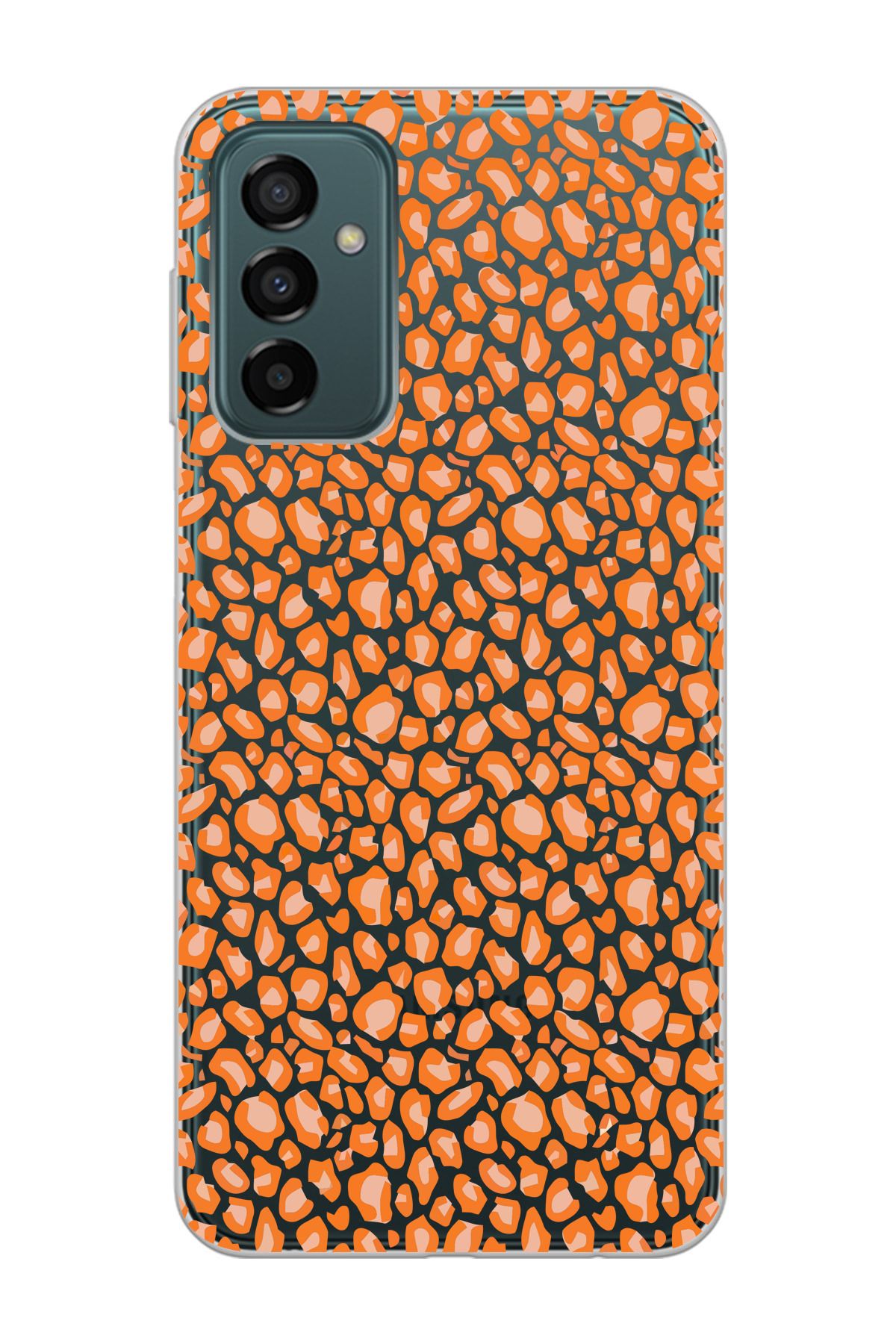 moonset Samsung Galaxy M13 / M23 Uyumlu Turuncu Leopar Tasarımlı Baskılı Şeffaf Telefon Kılıfı
