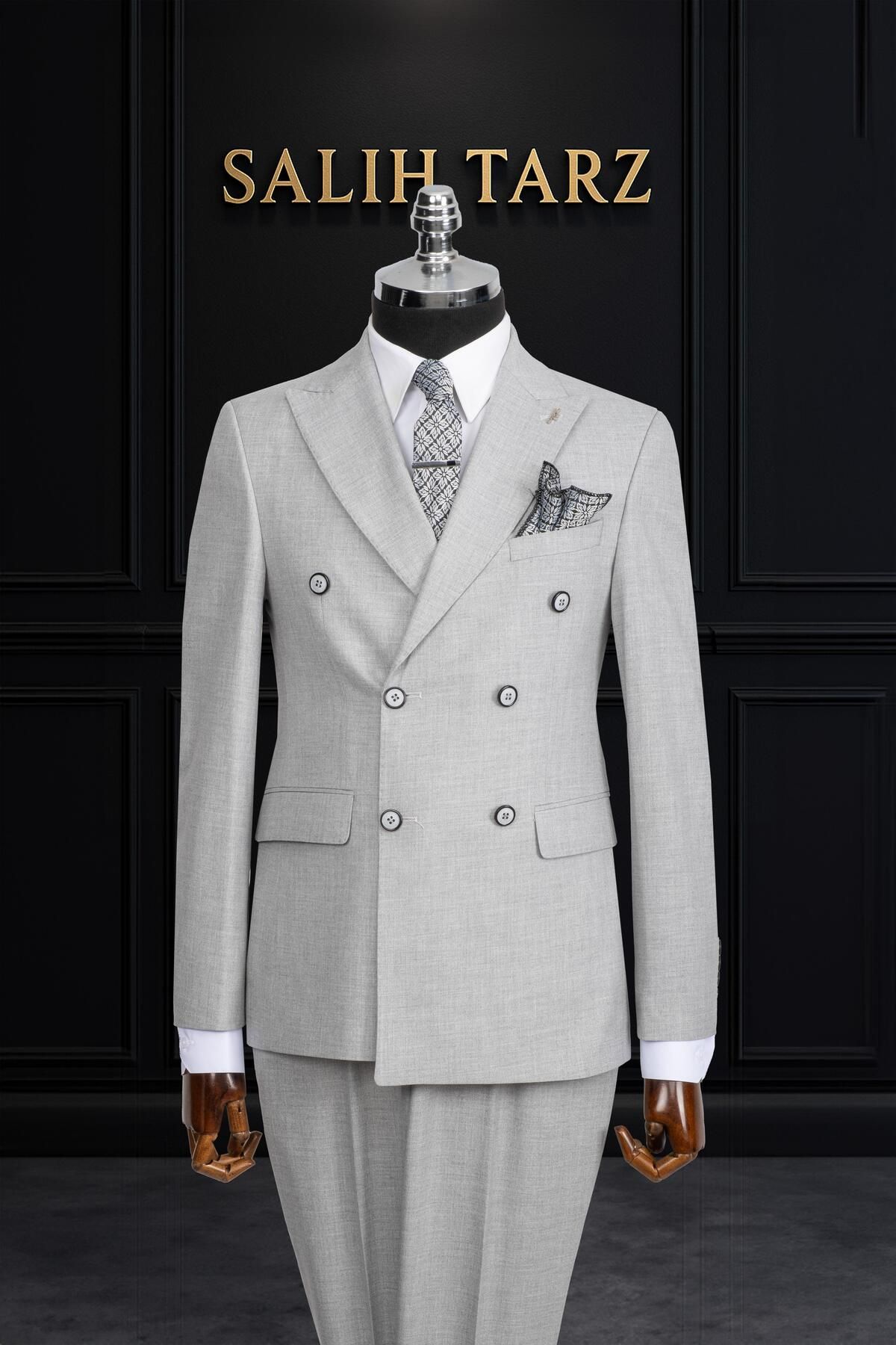 Salihtarzz Takım Elbise Kruvaze SlimFit Gri SD42157