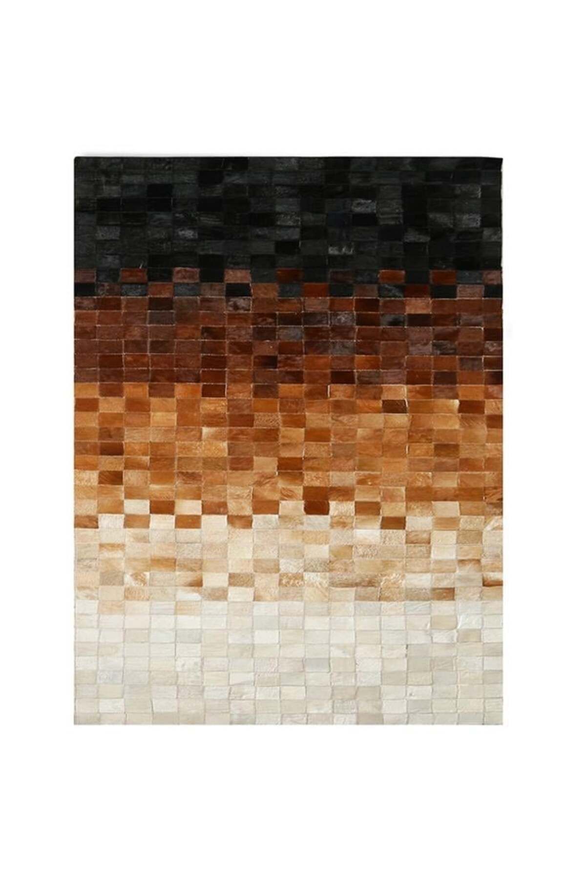 Grandhedefhalı Beyaz Kahverengi Rengi Patchwork Deri Halı