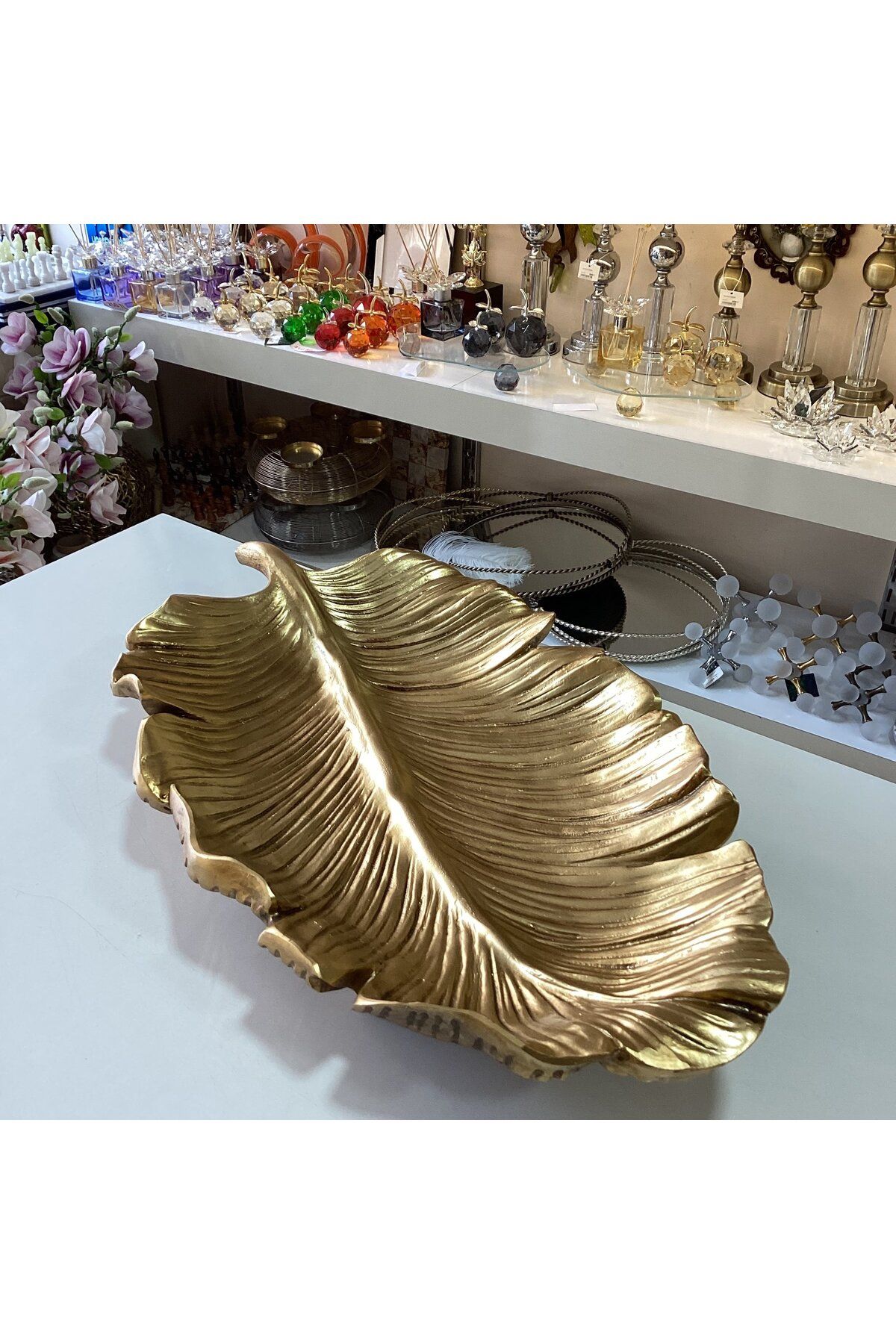 Gold home design Dekoratif Yaprak Gold Tabak