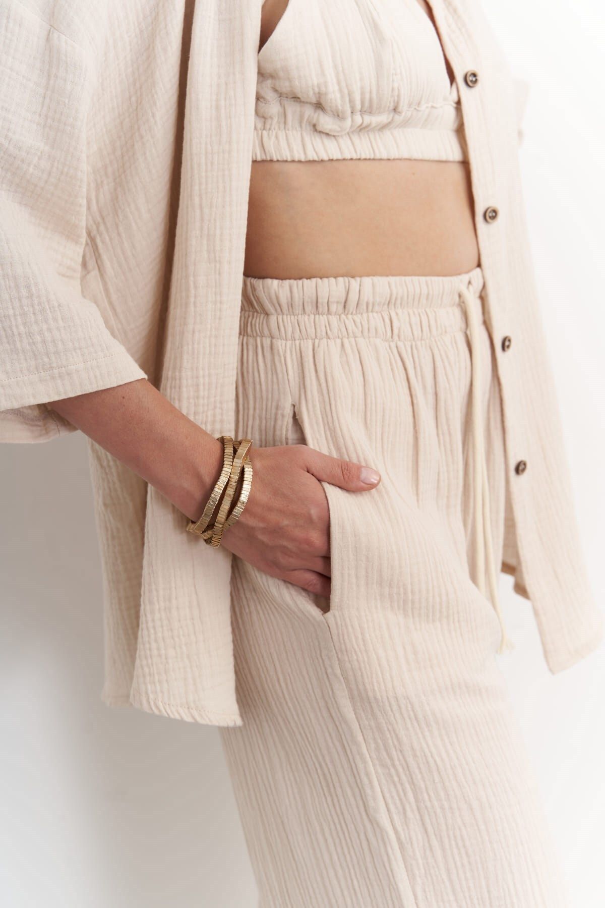 BOHEMAİ-Reyna Dark Beige Muslin Triple Set 4