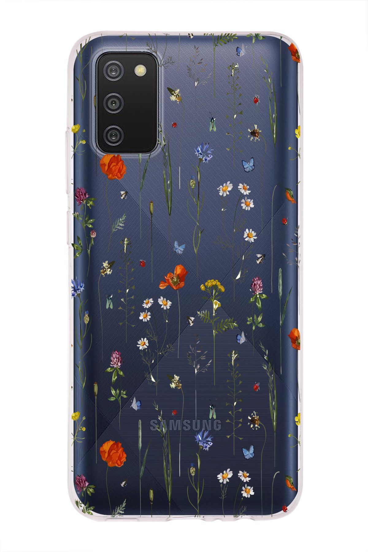 moonset Samsung Galaxy A02S Uyumlu Çiçekler Tasarımlı Baskılı Şeffaf Telefon Kılıfı