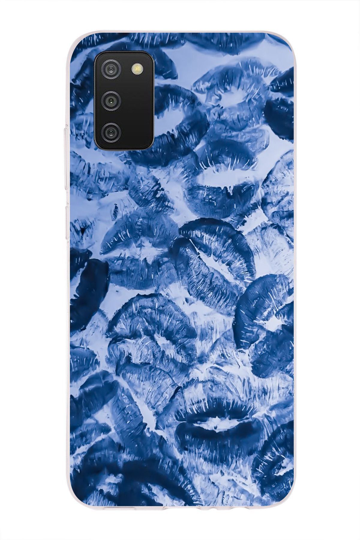 moonset Samsung Galaxy A02S Uyumlu Mavi Dudaklar Tasarımlı Baskılı Şeffaf Telefon Kılıfı