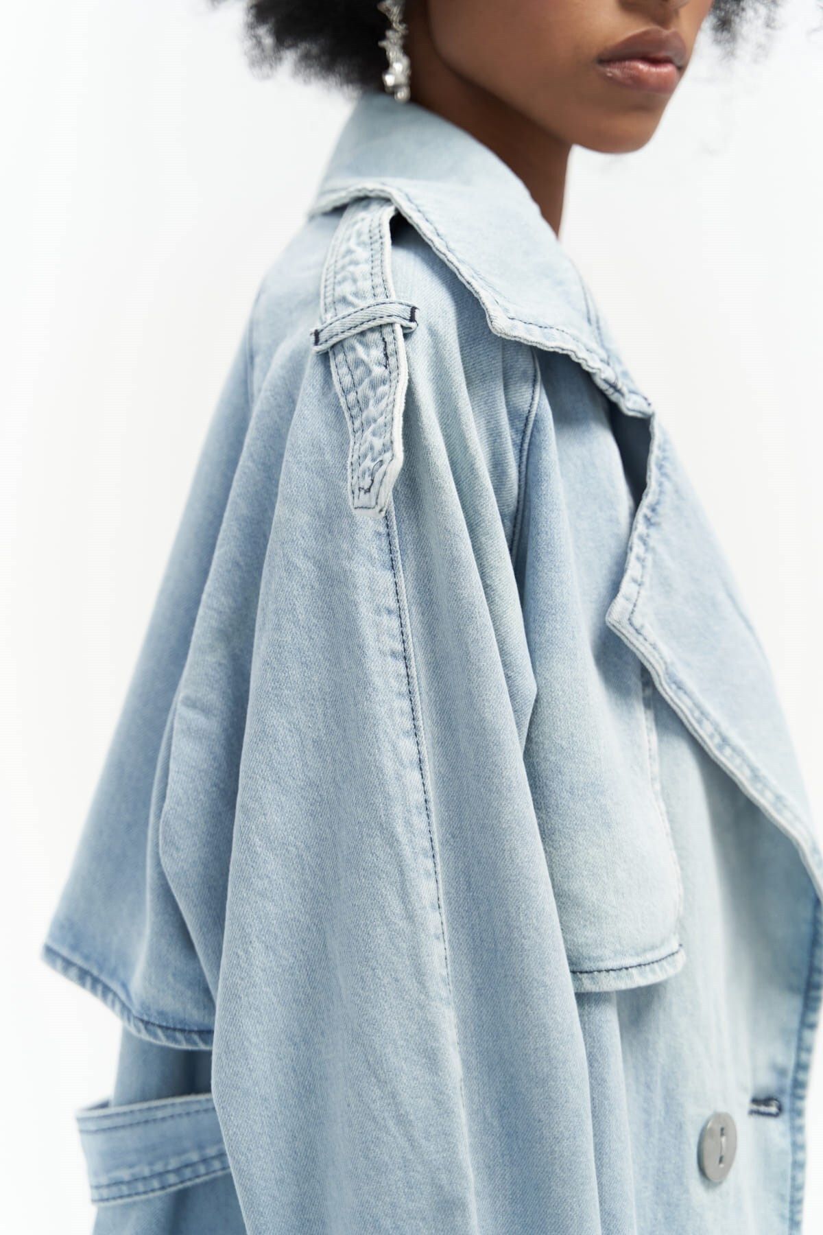 MAİ COLLECTİON-Καμπαρντίνα Ice Blue Jean Trench Coat 7