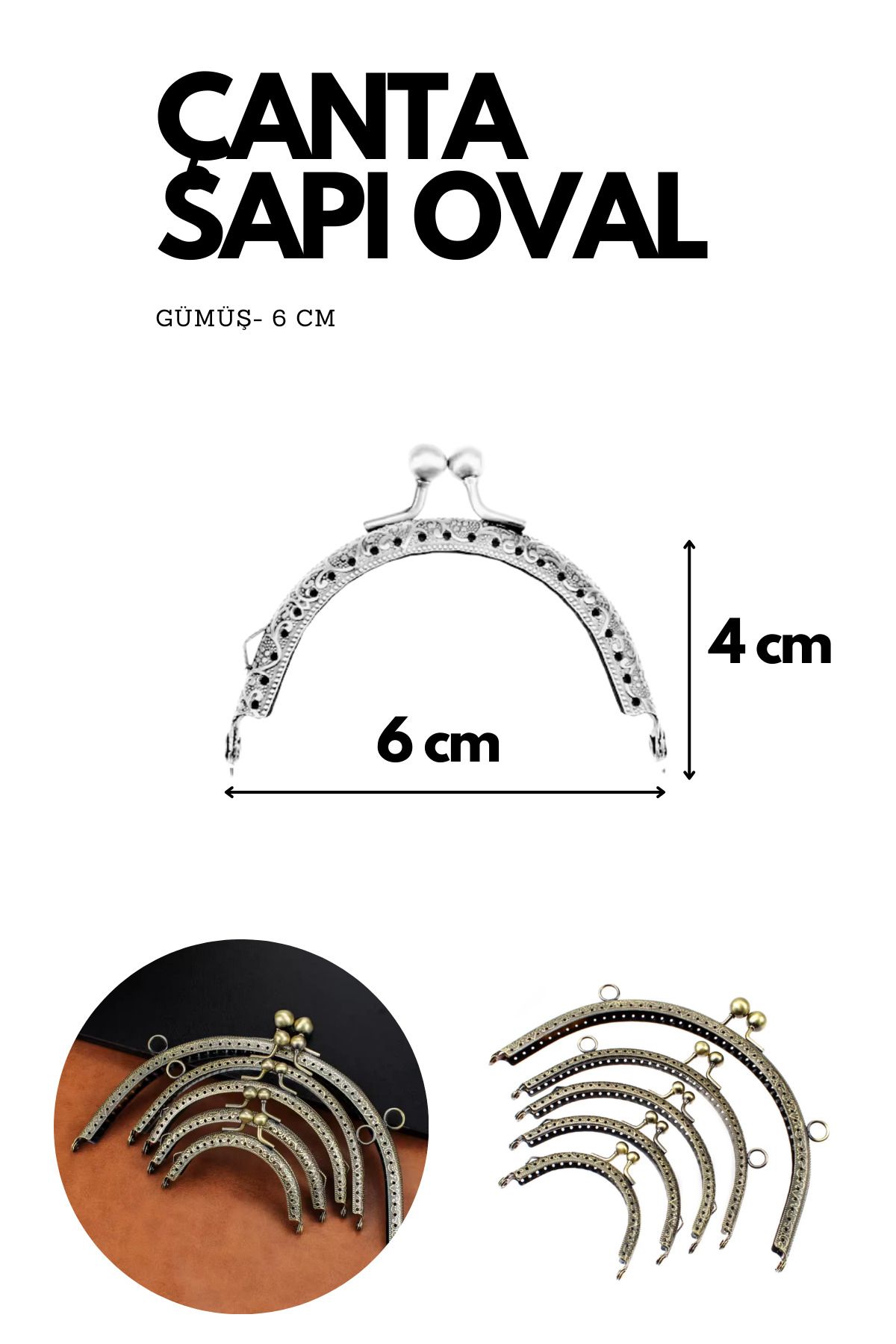 Kardelux Vintage Metal Çanta Sapı- Cüzdan Klipsi- Bursu- 6cm-Oval