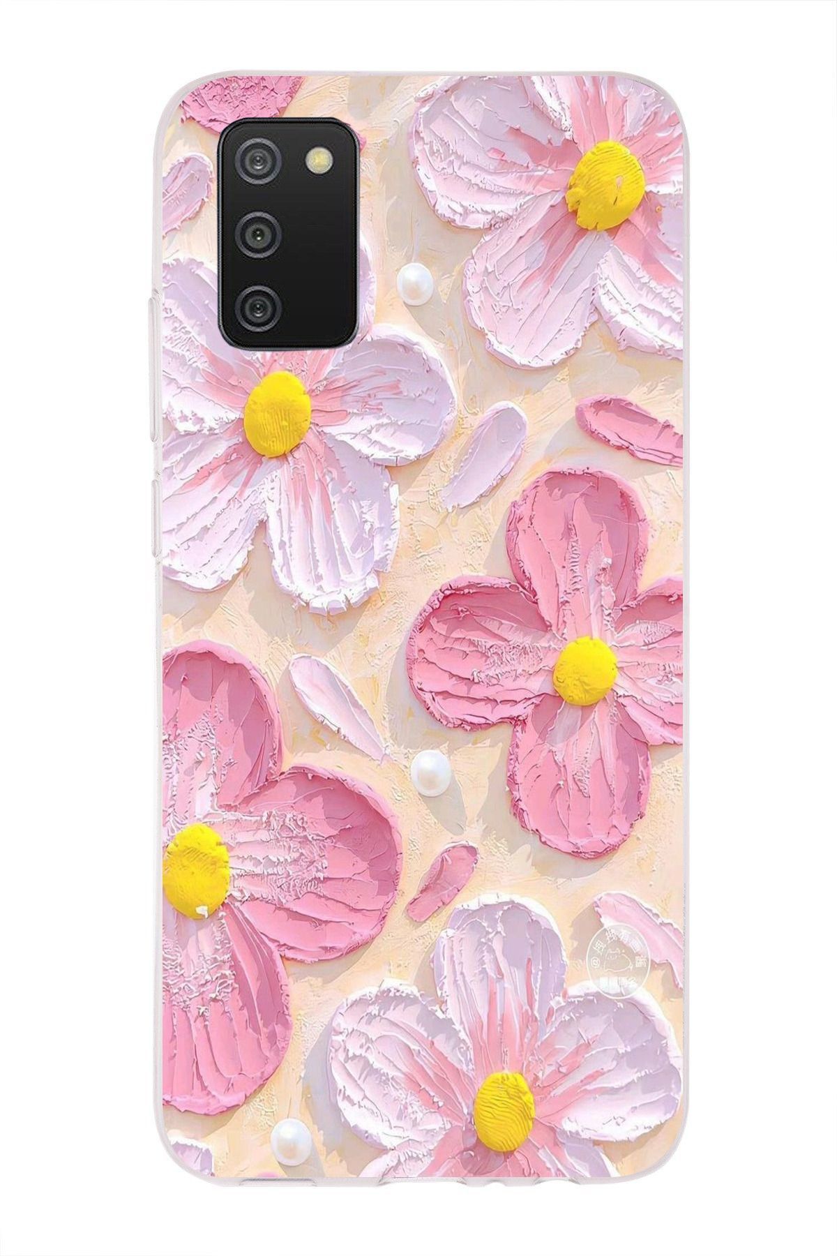 moonset Samsung Galaxy A02S Uyumlu Pastel Çiçek Tasarımlı Baskılı Şeffaf Telefon Kılıfı