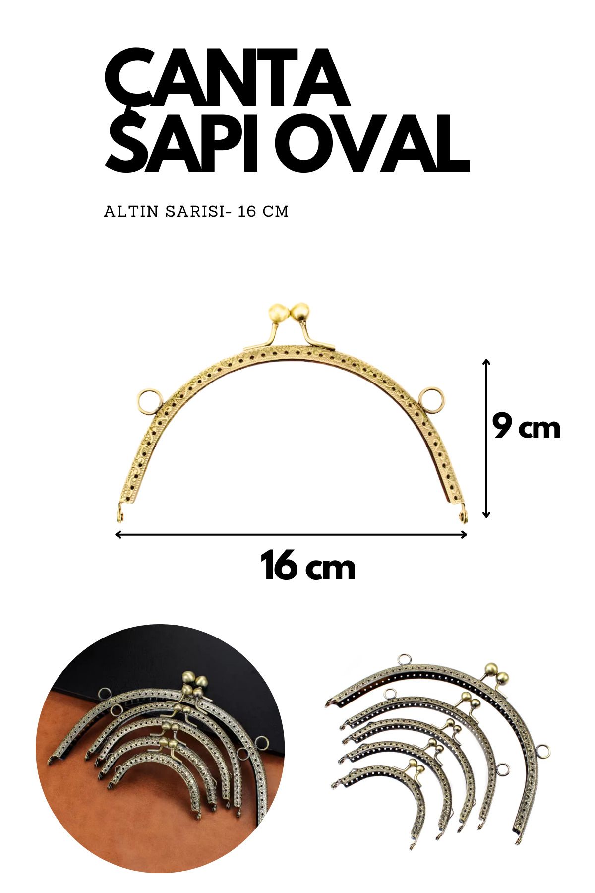 Kardelux Vintage Metal Çanta Sapı- Cüzdan Klipsi- Bursu- 16cm-Oval