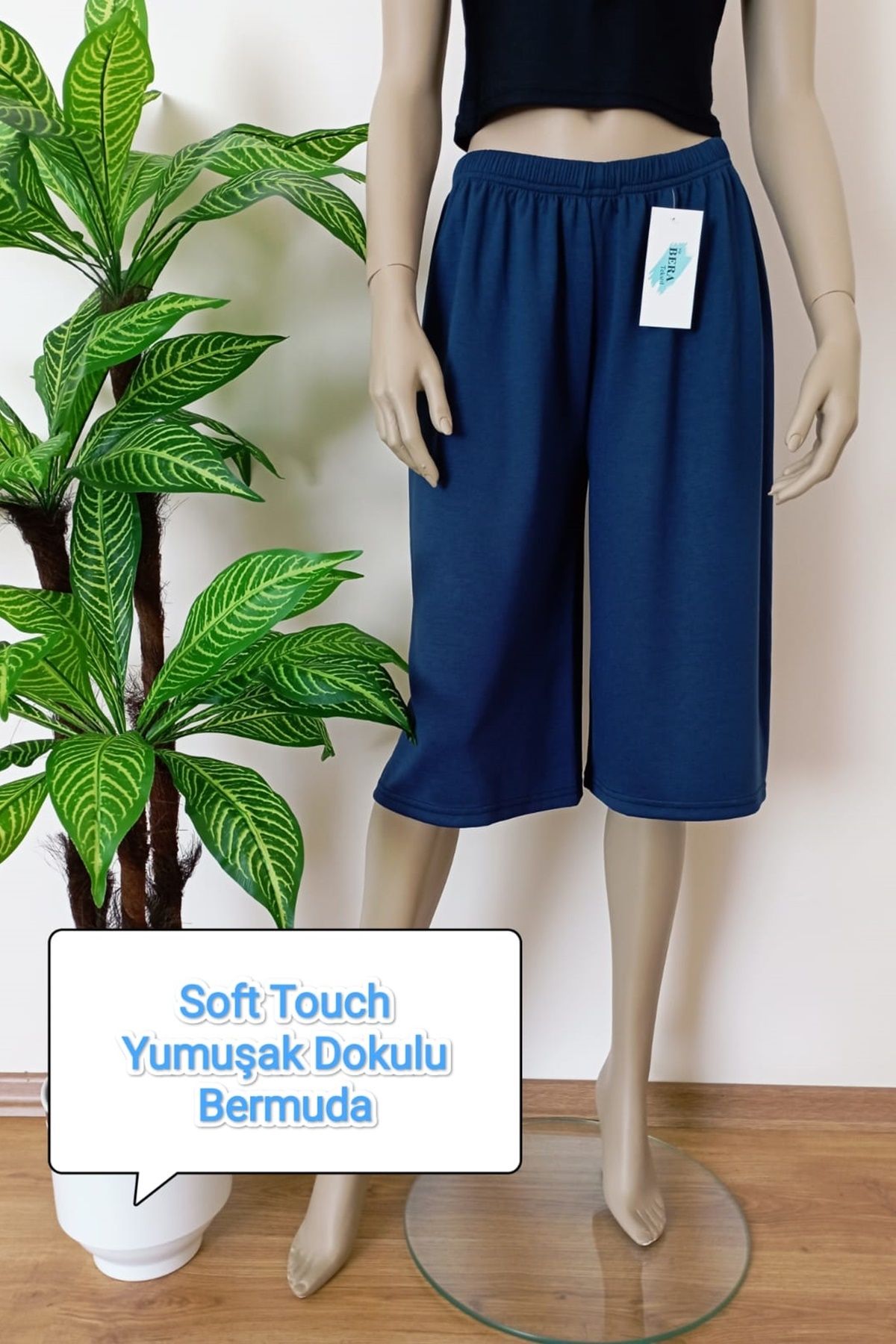 VİP BERA TEKSTİL Kadın-Erkek Düz Kesim Yumuşak Dokulu Bol Paçalı Bermuda Alt