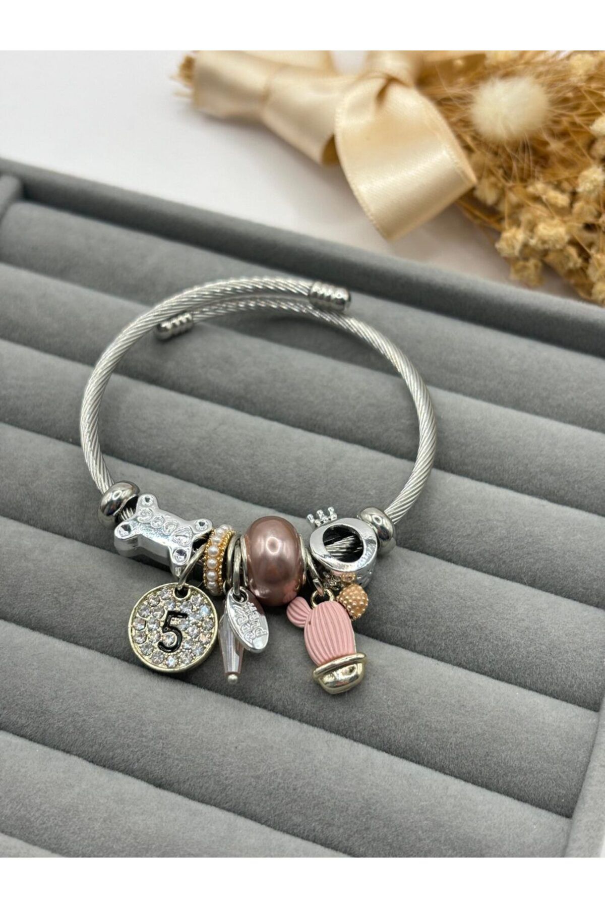 stainles steel Lianes Mor Kaktüs Charm Bileklik