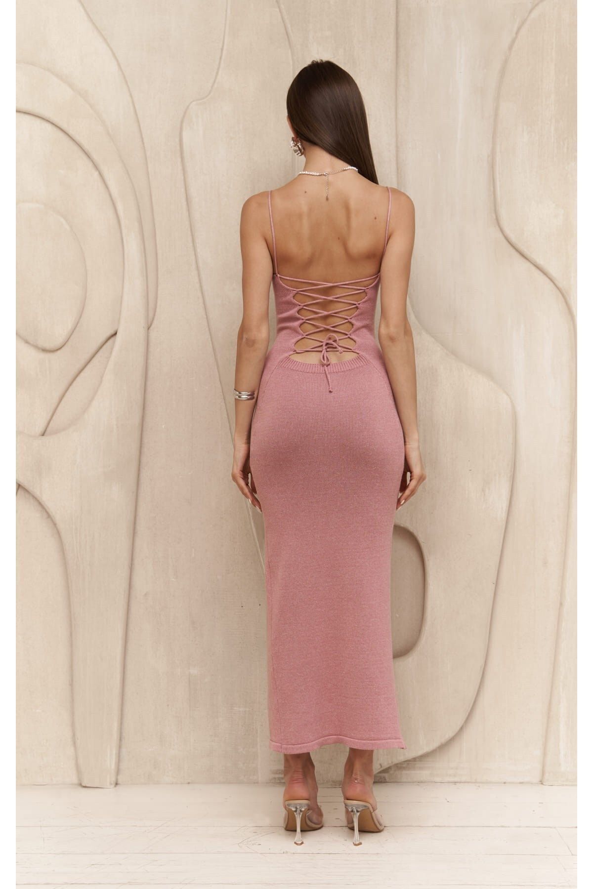 BOHEMAİ-Ροζ Πλεκτό Φόρεμα - Cintia Backless 4