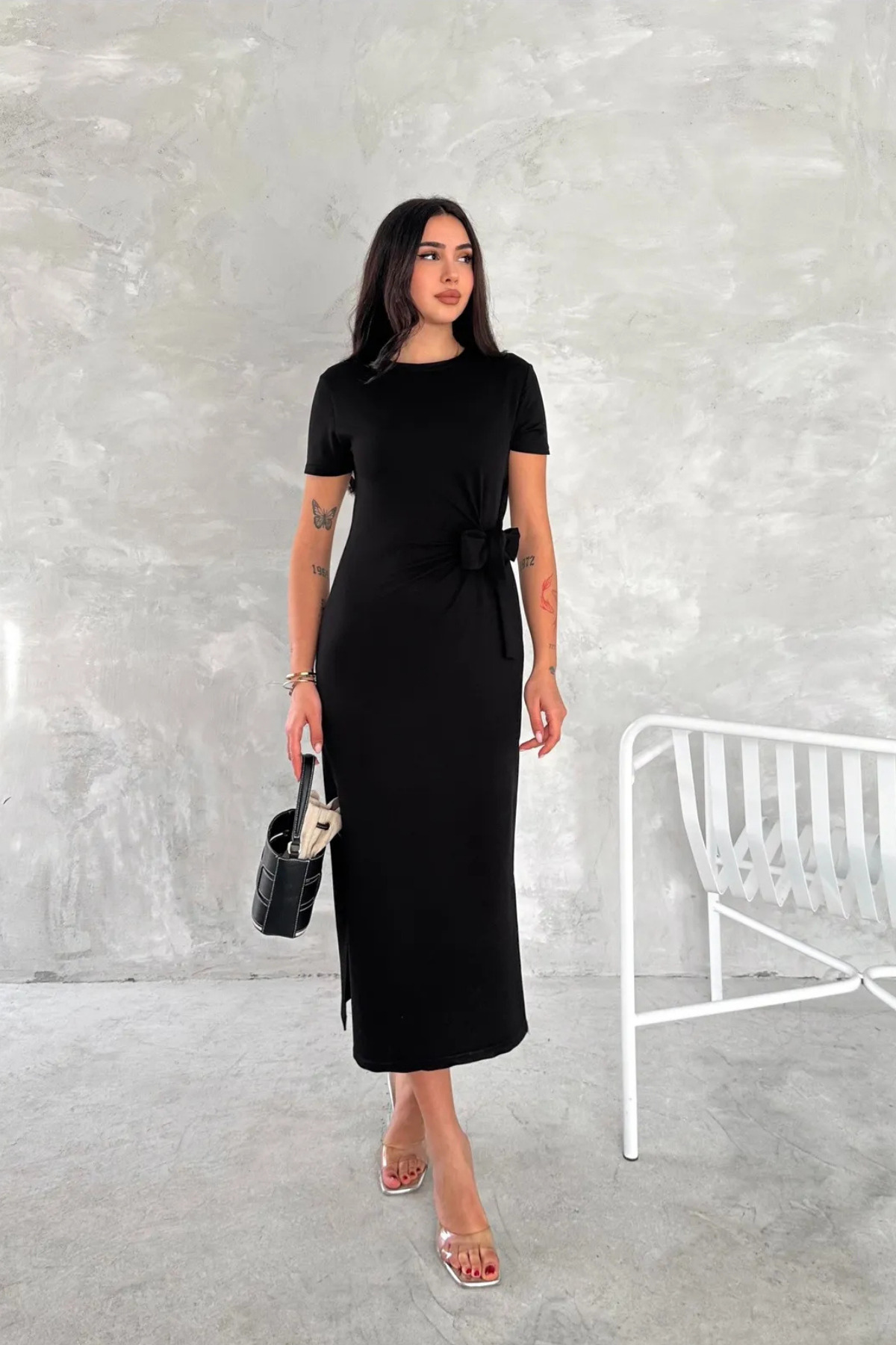 Women's Modal Fabric Binding Detail Slit Dress