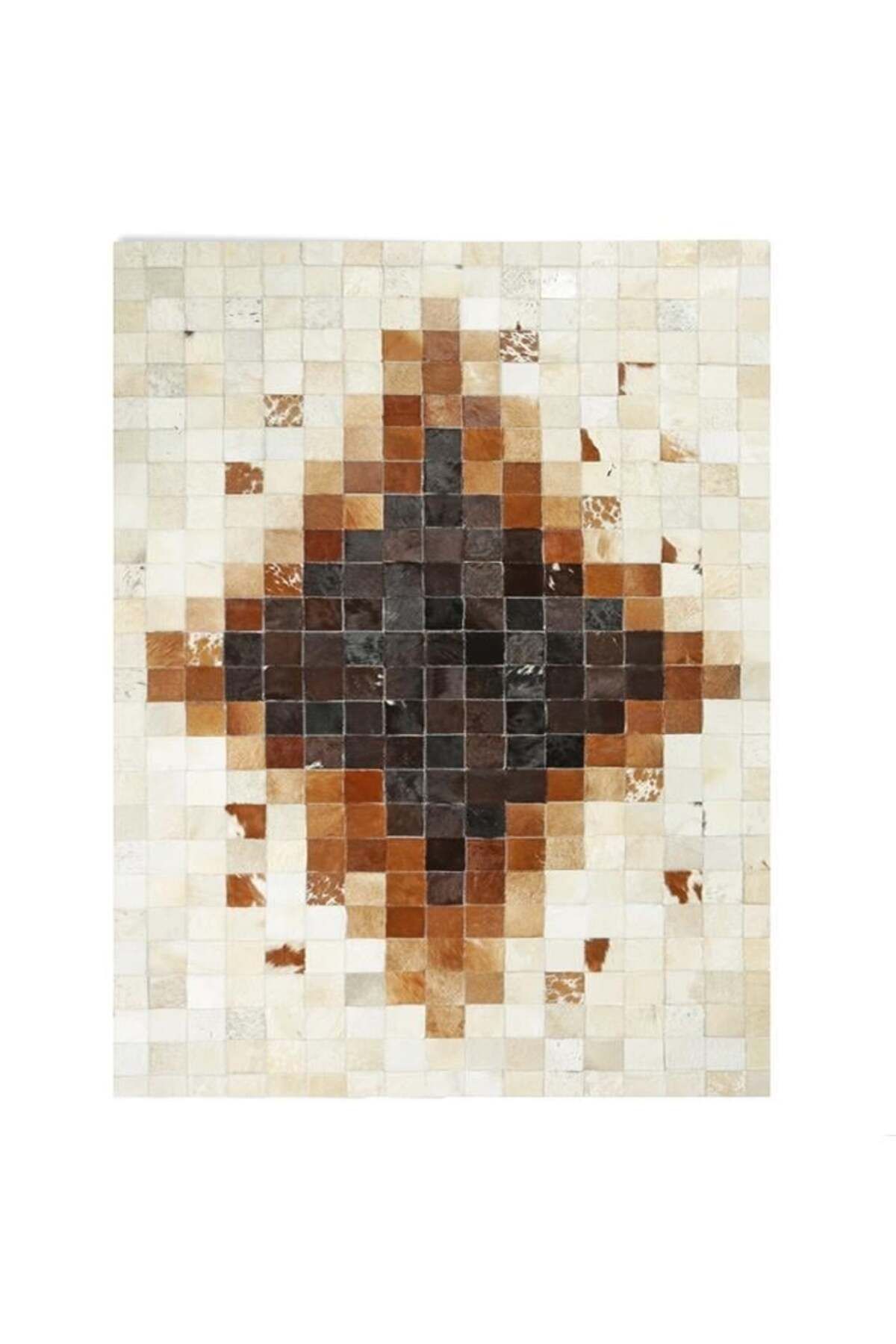 Grandhedefhalı Krem Kahverengi Rengi Patchwork Deri Halı