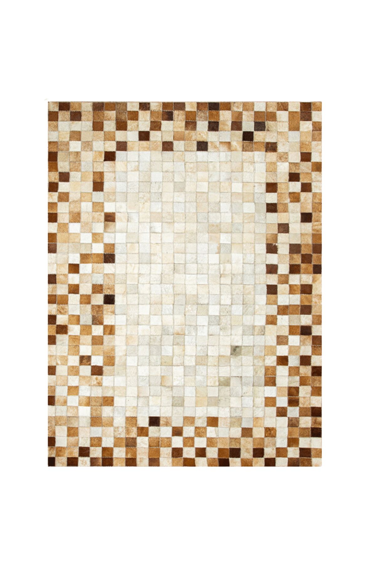 Grandhedefhalı Kahverengi Krem Rengi Patchwork Deri Halı