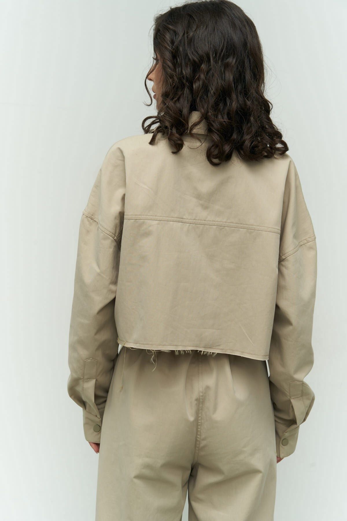 MAİ COLLECTİON-Abra Beige Crop Shirt Trousers Set 7