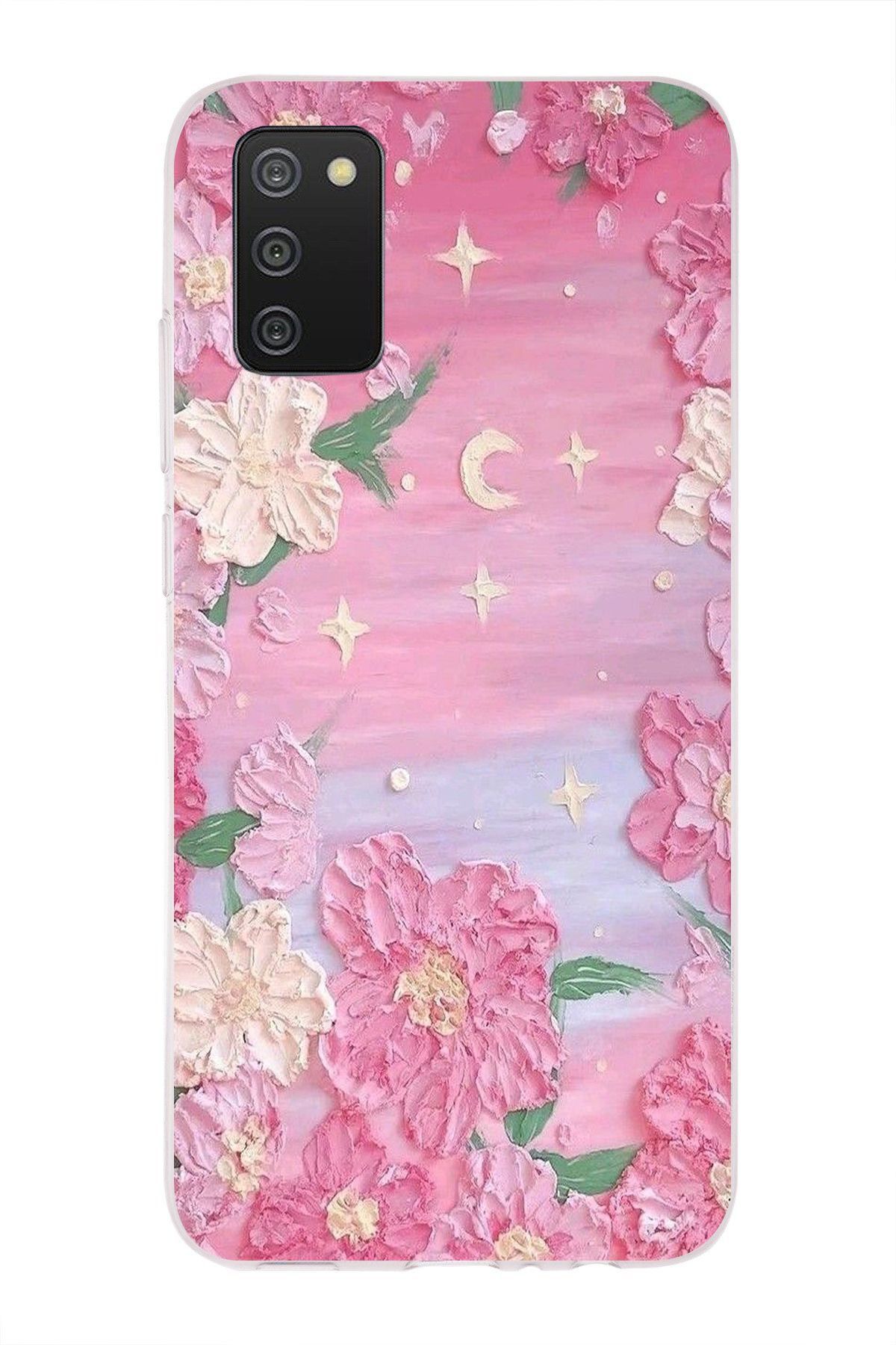 moonset Samsung Galaxy A02S Uyumlu Pastel Çiçekler Tasarımlı Baskılı Şeffaf Telefon Kılıfı