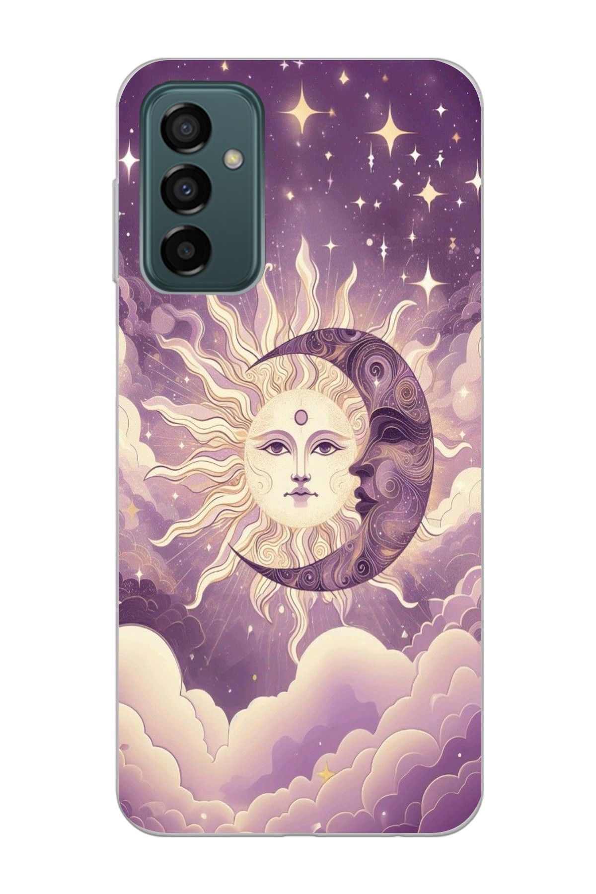 moonset Samsung Galaxy M13 / M23 Uyumlu Ay ve Güneş Tasarımlı Baskılı Şeffaf Telefon Kılıfı