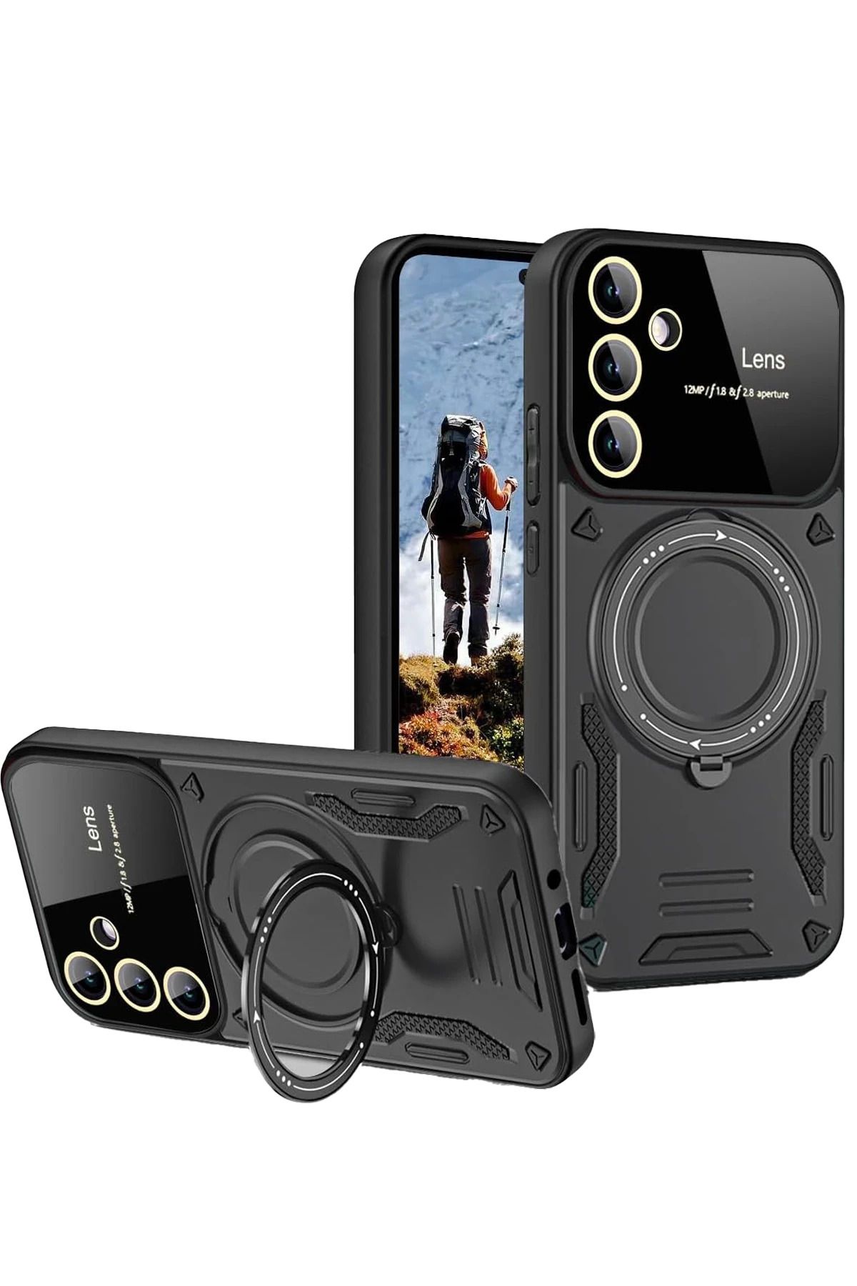 NewFace Samsung Galaxy S24 FE Kılıf Joy Lens Standlı Kapak - Siyah YKTSN