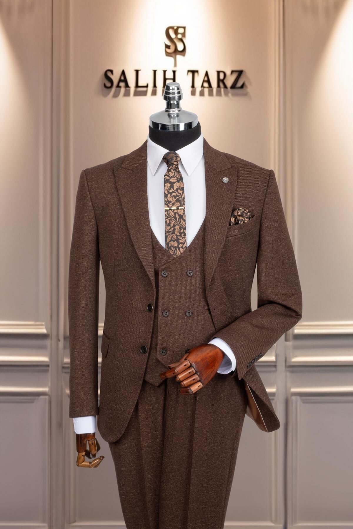 Salihtarzz Takım Elbise Yelekli SlimFit A.Kahve SD42166