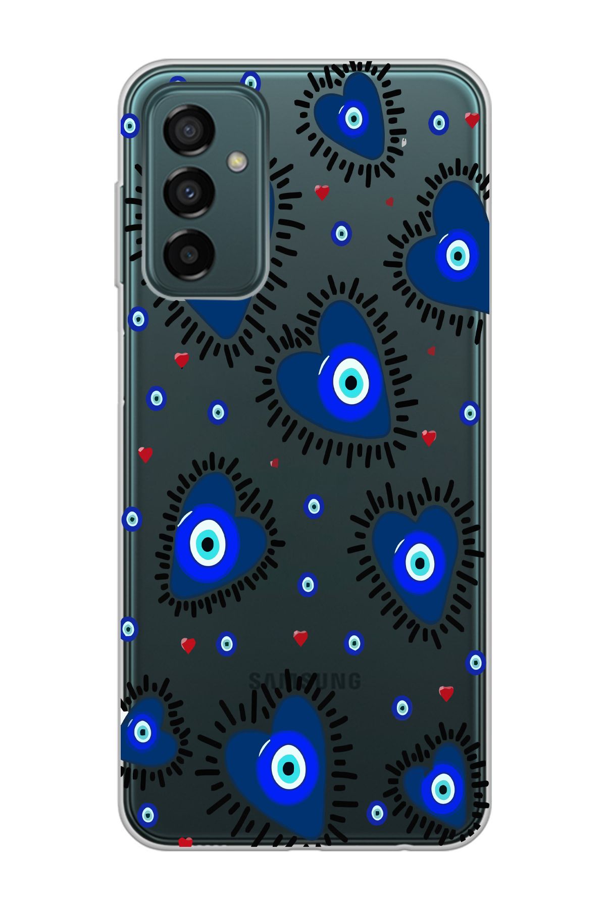 moonset Samsung Galaxy M13 / M23 Uyumlu Nazar Kalpler Tasarımlı Baskılı Şeffaf Telefon Kılıfı