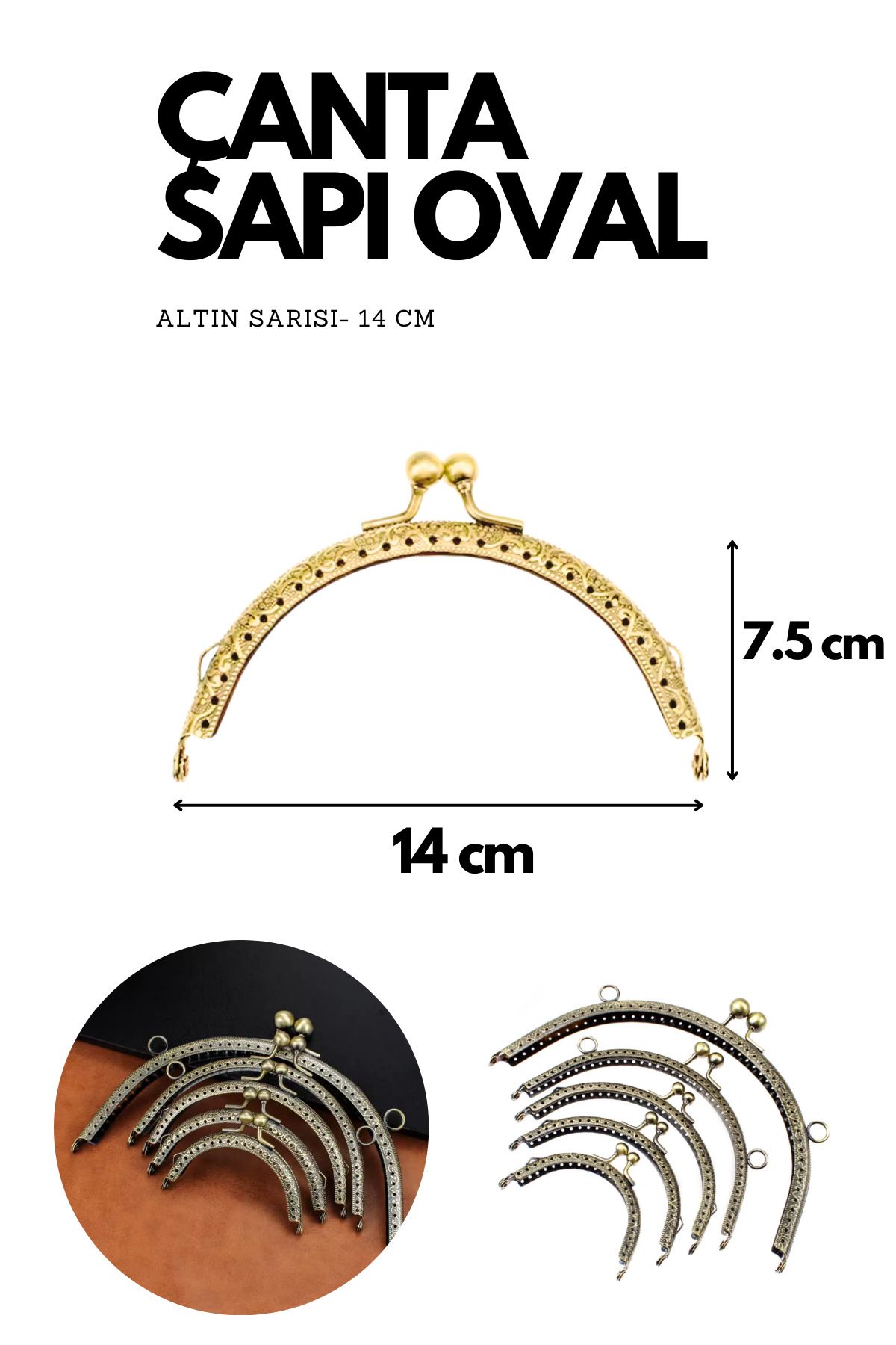 Kardelux Vintage Metal Çanta Sapı- Cüzdan Klipsi- Bursu- 14cm-Oval