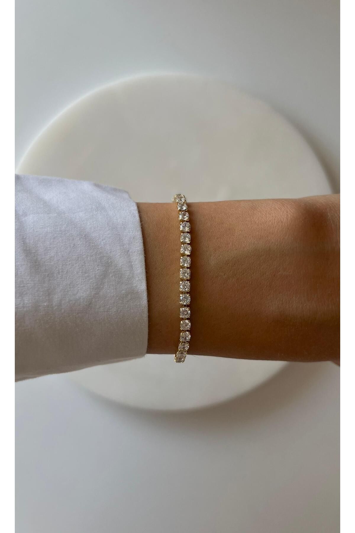 rimeaccessories çelik üzeri 14k altın kaplama xuping alerji yapmayan zirkon taşlı su yolu gold bileklik
